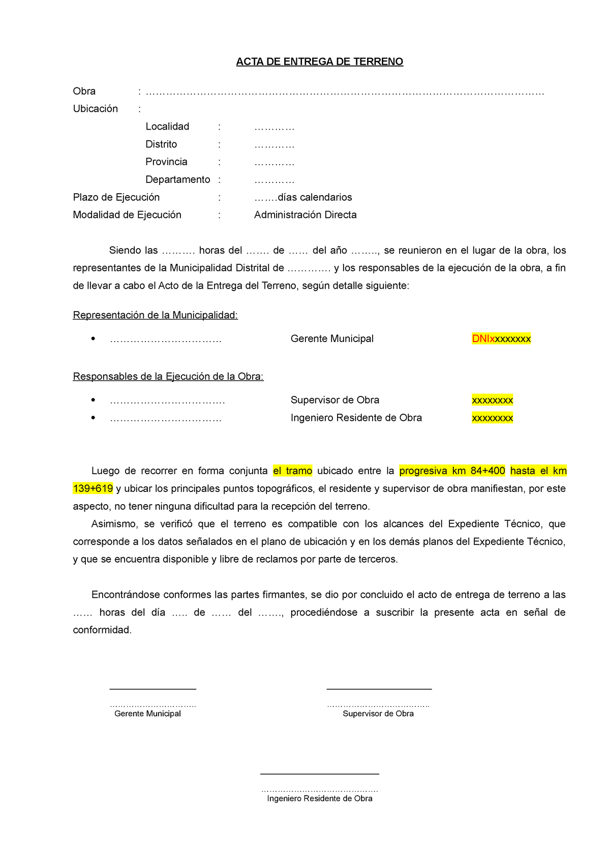 Acta De Entrega De Terreno Modelo Acta De Entrega De 3789