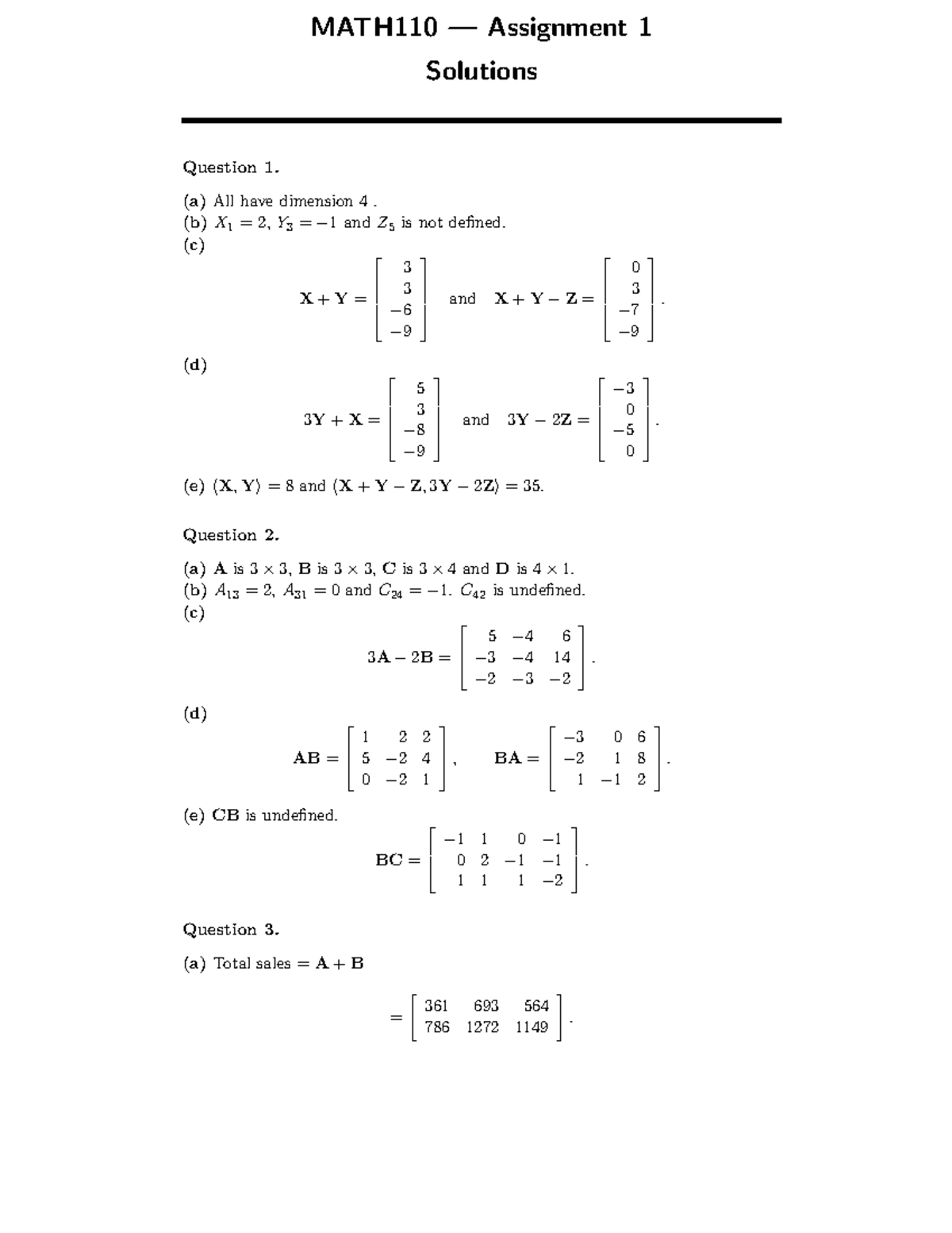 Introductory Mathematical Methods Assignment 1- Solutions - MATH110 ...