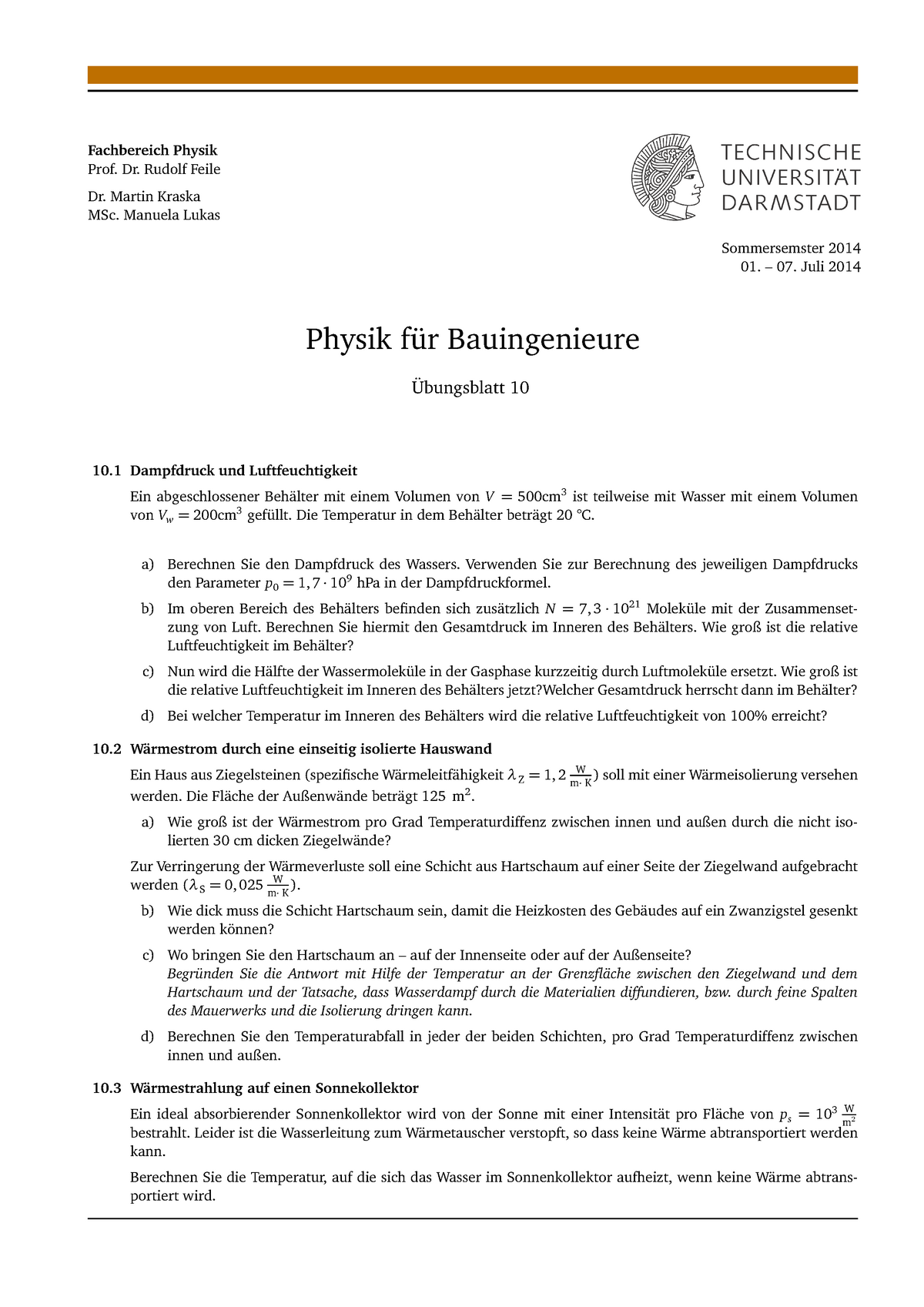 Uebung 10 - Sommersemester - Physik für BI - TU Darmstadt ...