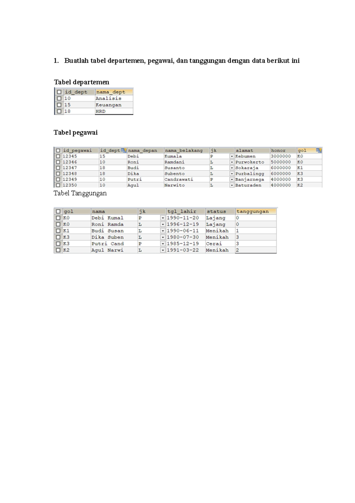 Function - Database MySQL - Buatlah tabel departemen, pegawai, dan ...