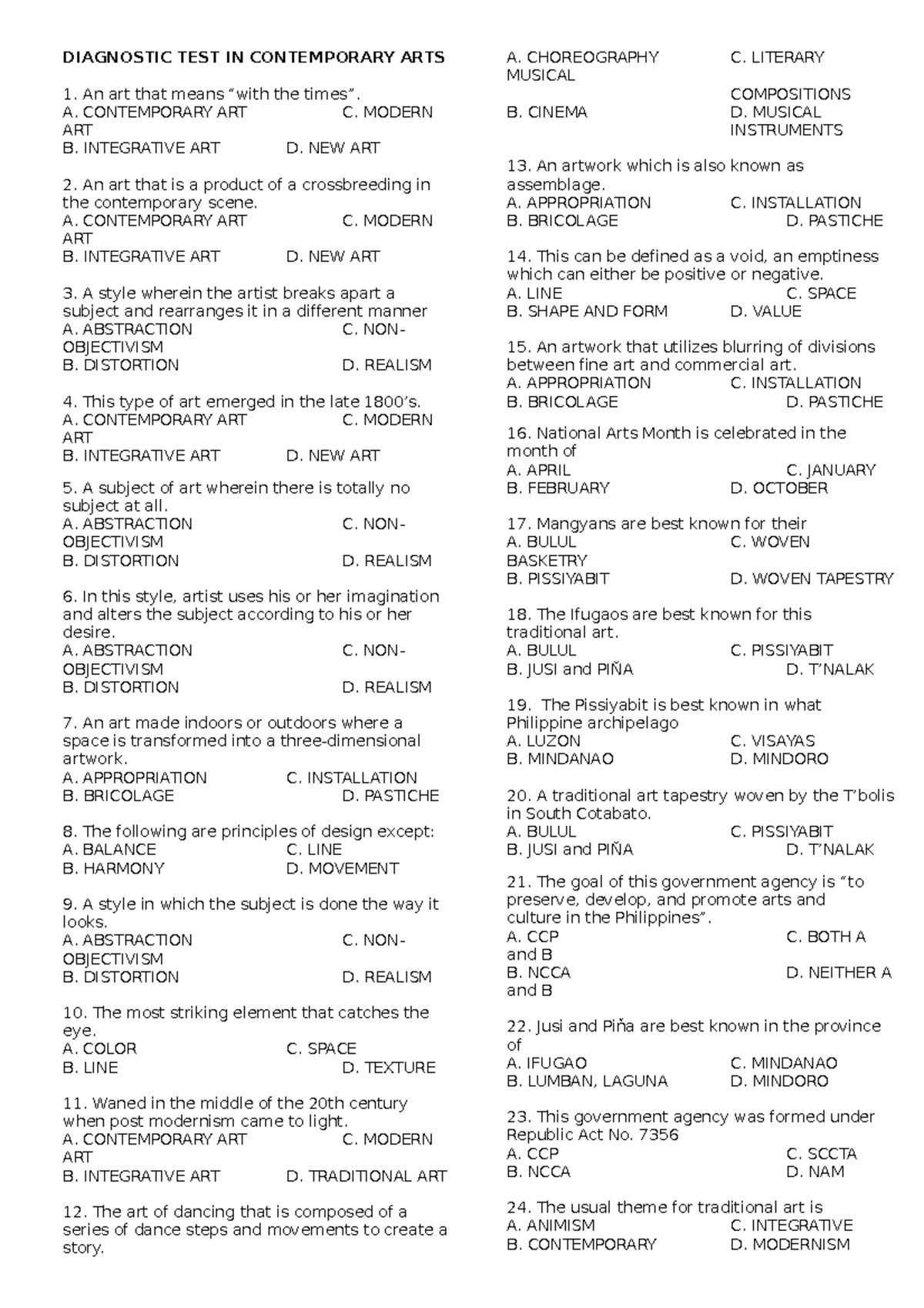 contemporary-arts-diagnostic-test-1st-quarter-diagnostic-test-in