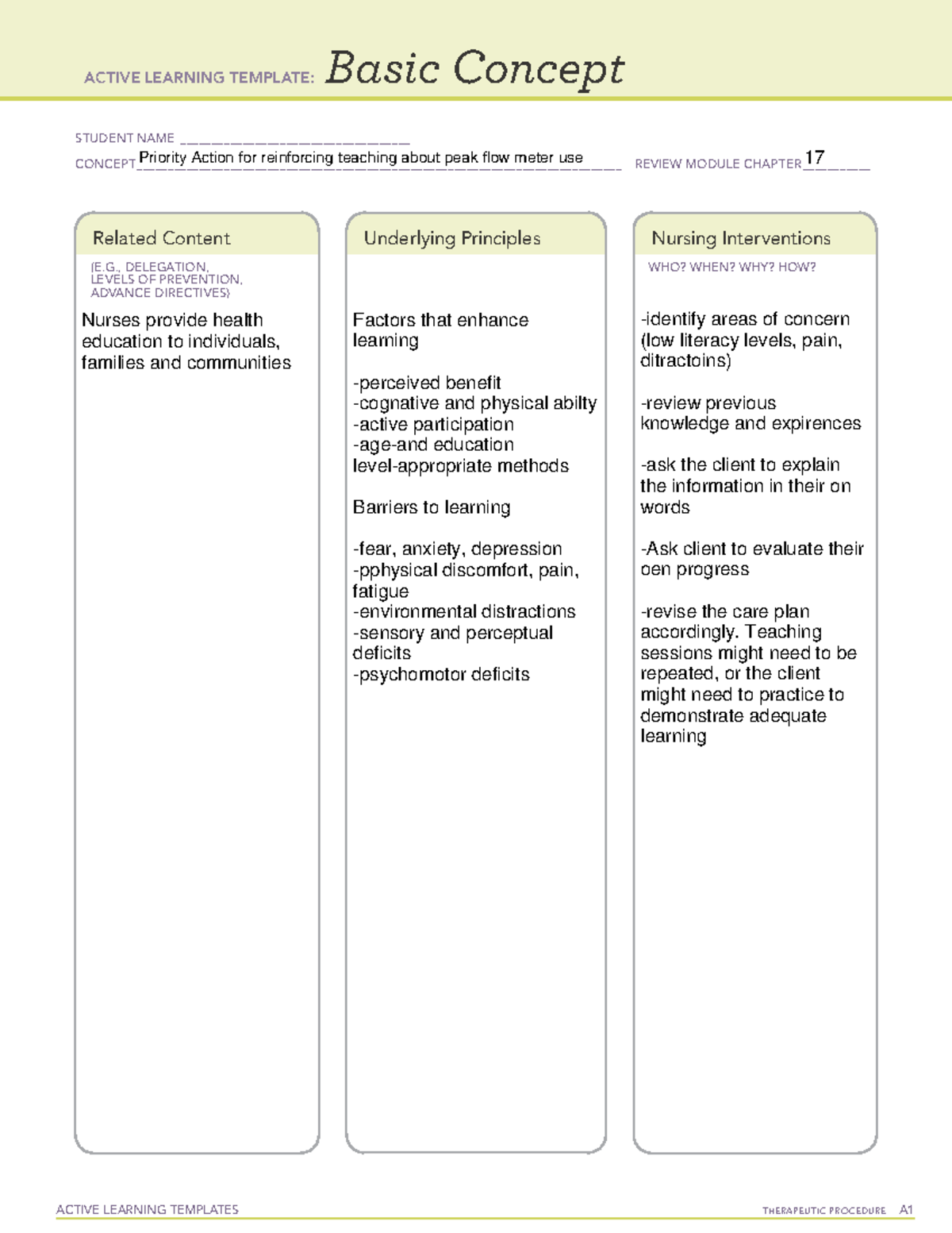 CH 17 Priority Action for reinforcing teaching about peak flow meter ...