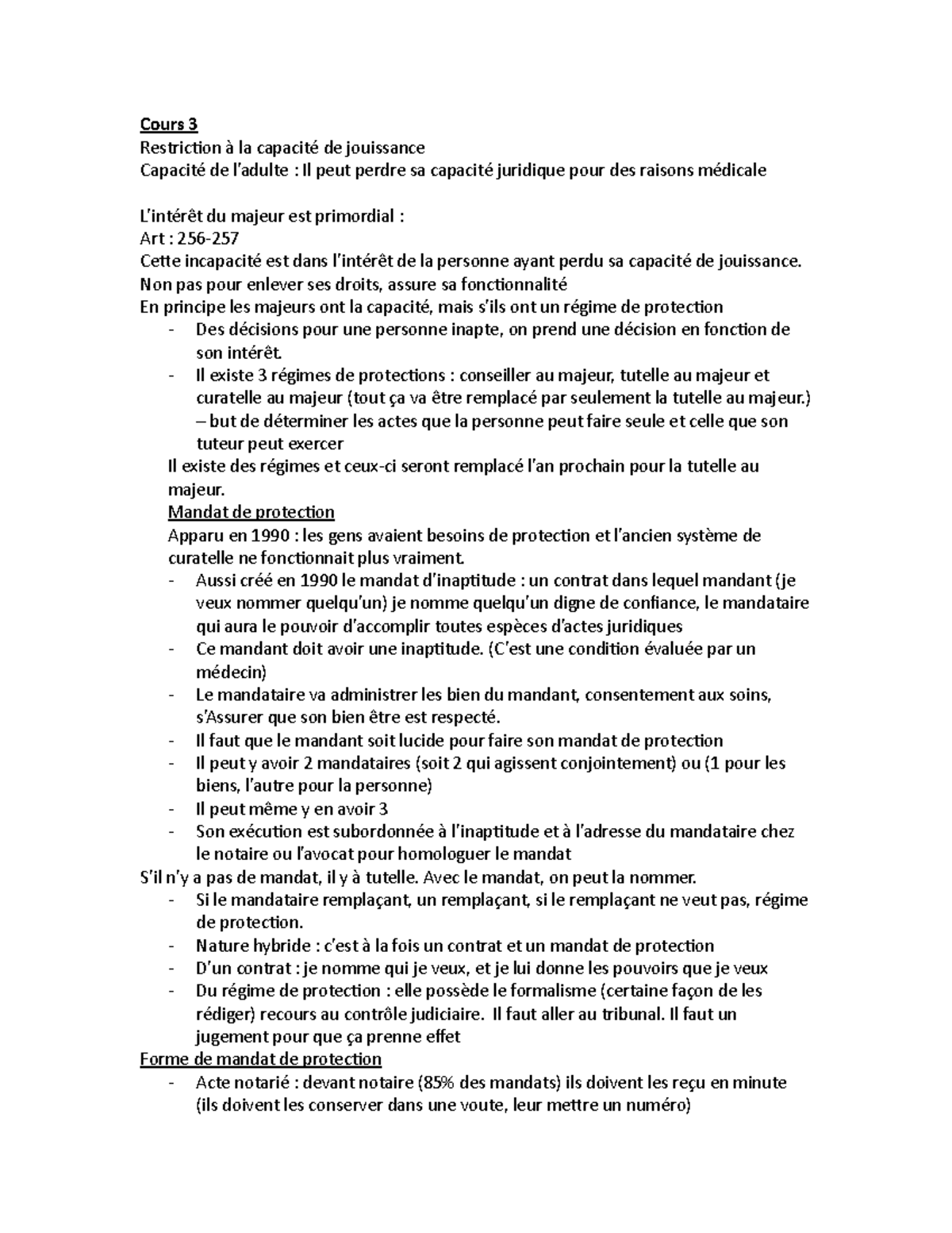 Cours 3 Notes Cours 3 Restriction à la capacité de jouissance