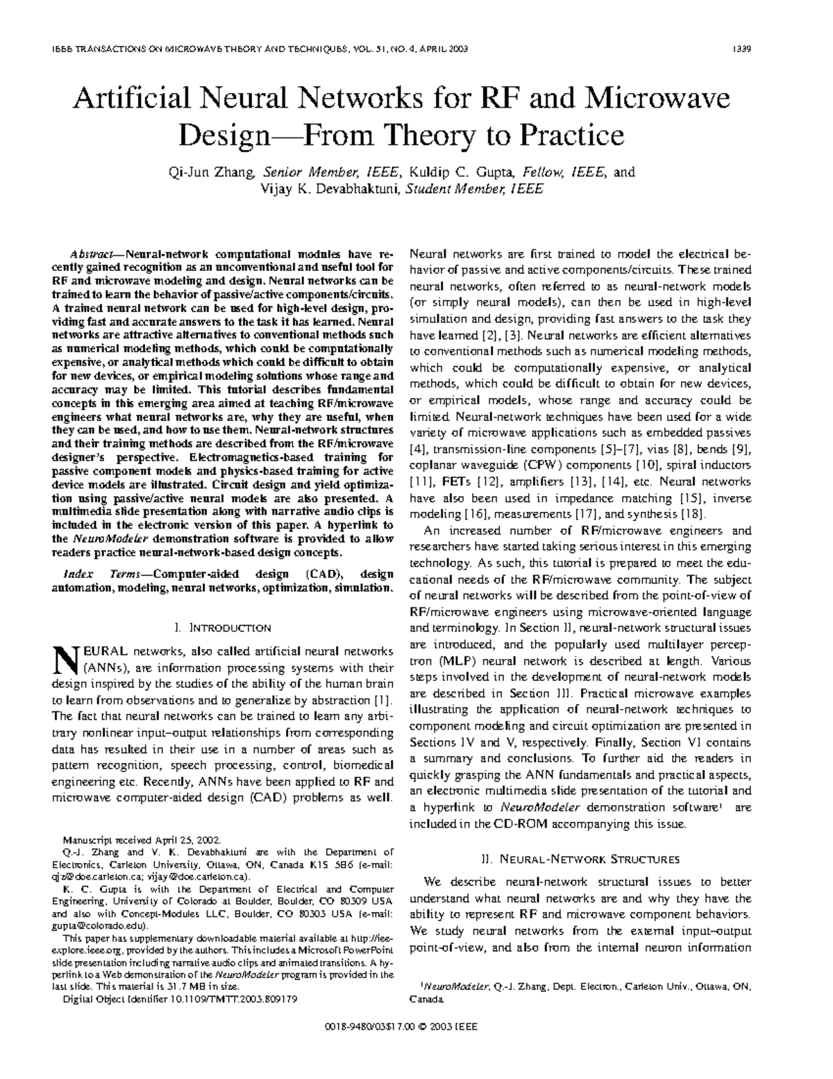 Artificial neural networks for RF and microwave design from theory to practice IEEE