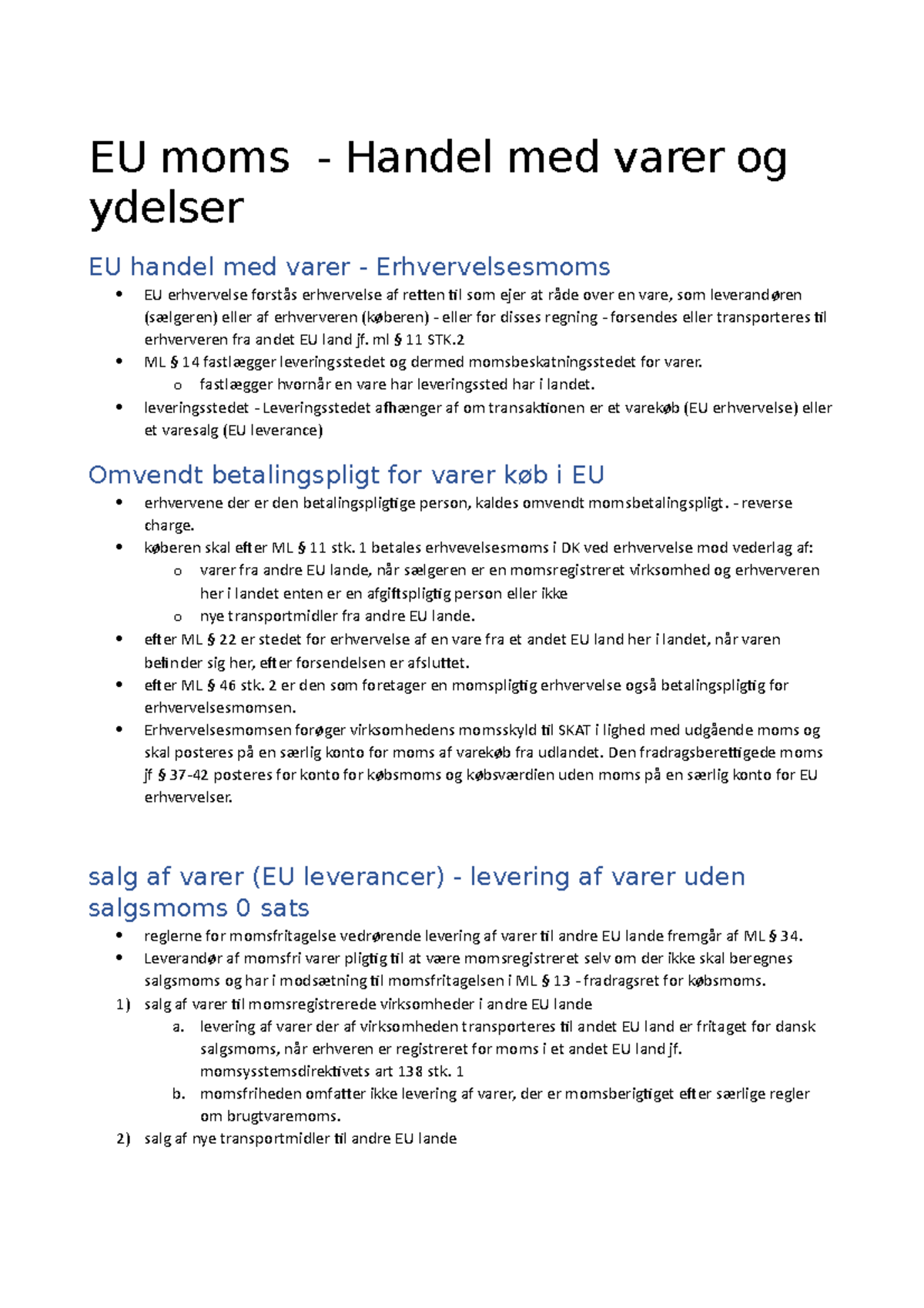 EU moms handel med varer og ydelser over landegrænser EU moms