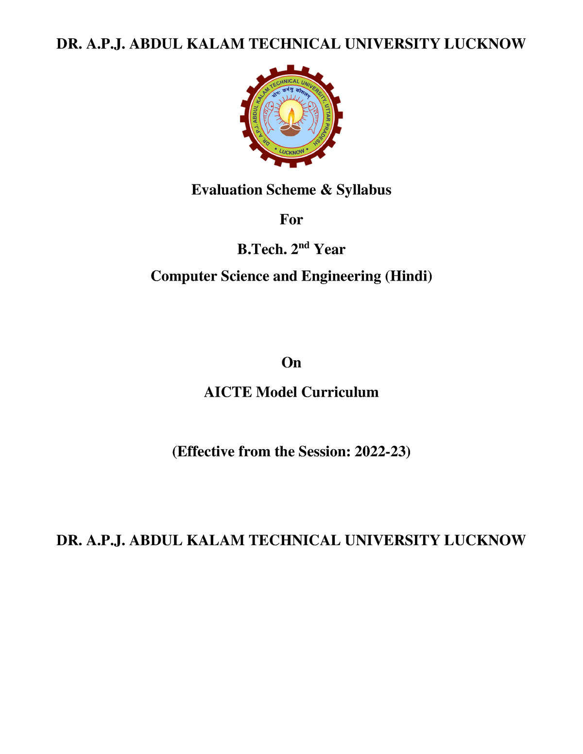 B Tech 2nd Year CSE Hindi 2022 23 Revised - DR. A.P. ABDUL KALAM ...