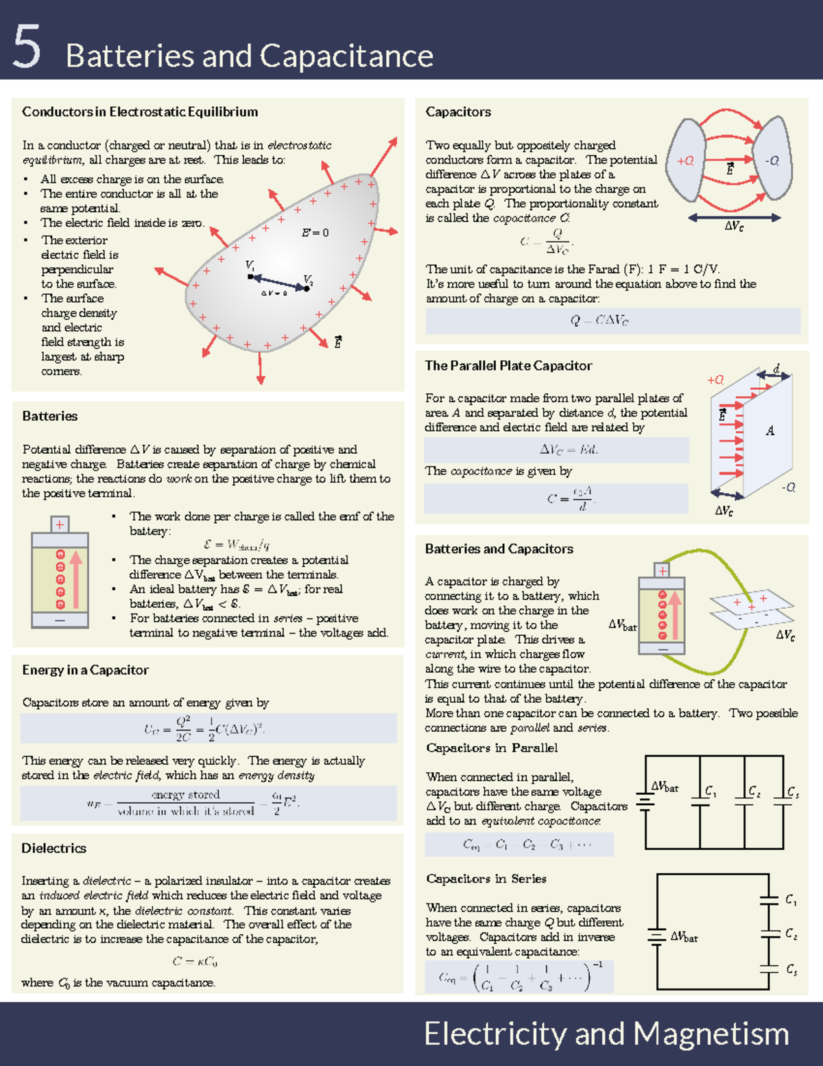 Summary Sheet - Batteries and Capacitance - Electricity and Magnetism 5 ...
