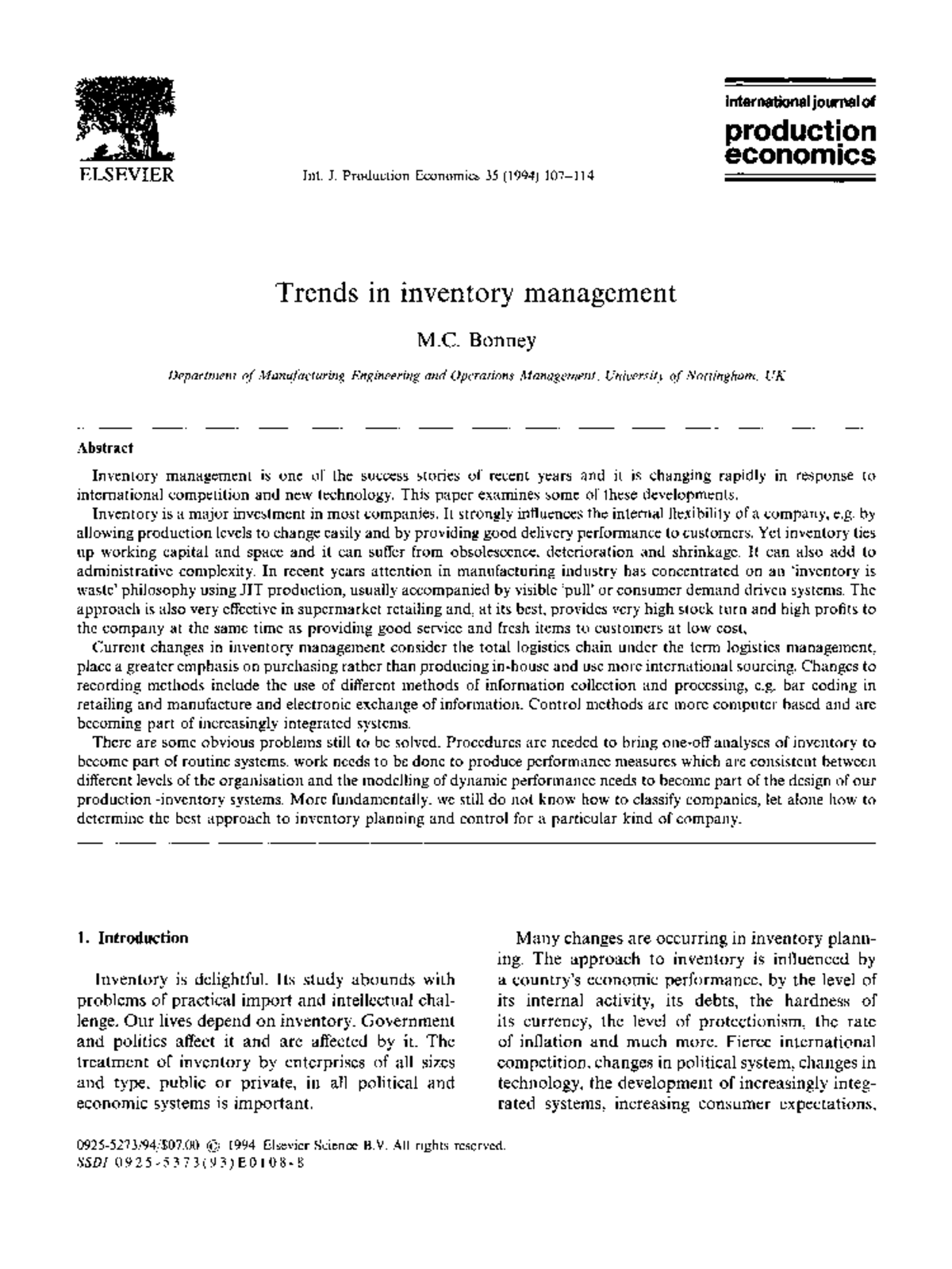 Trends In Inventory Management - International Journal Of Production ...