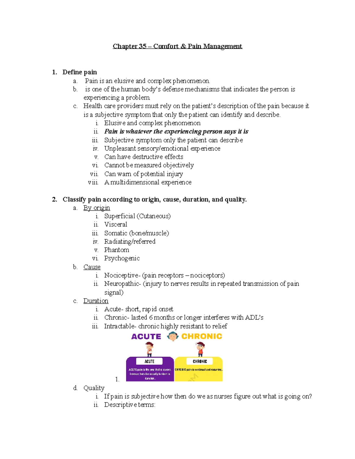 Didactic Chapter 35 Comfort & Pain Management - Chapter 35 – Comfort ...