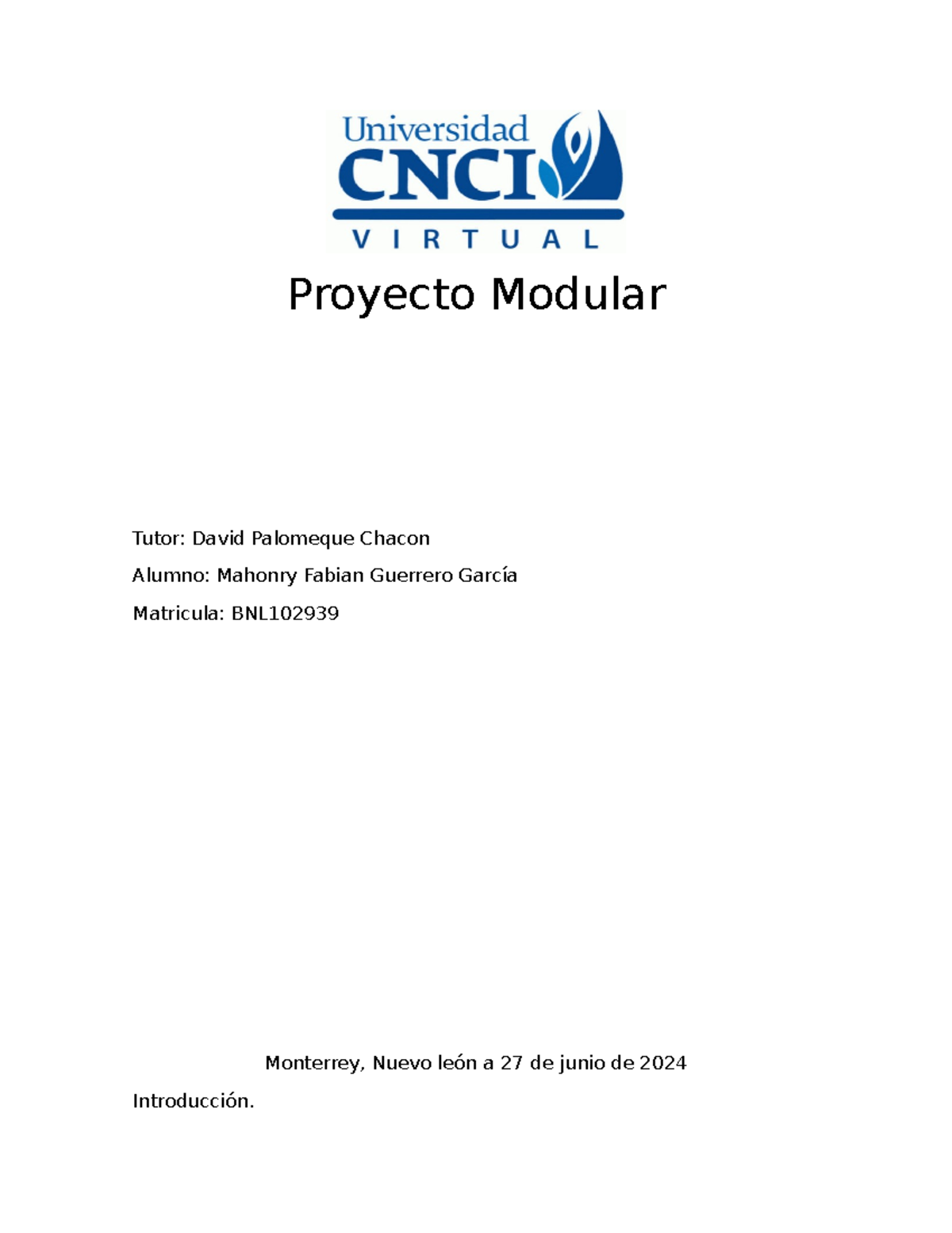 Proyecto modular mecanica clasica - Proyecto Modular Tutor: David ...