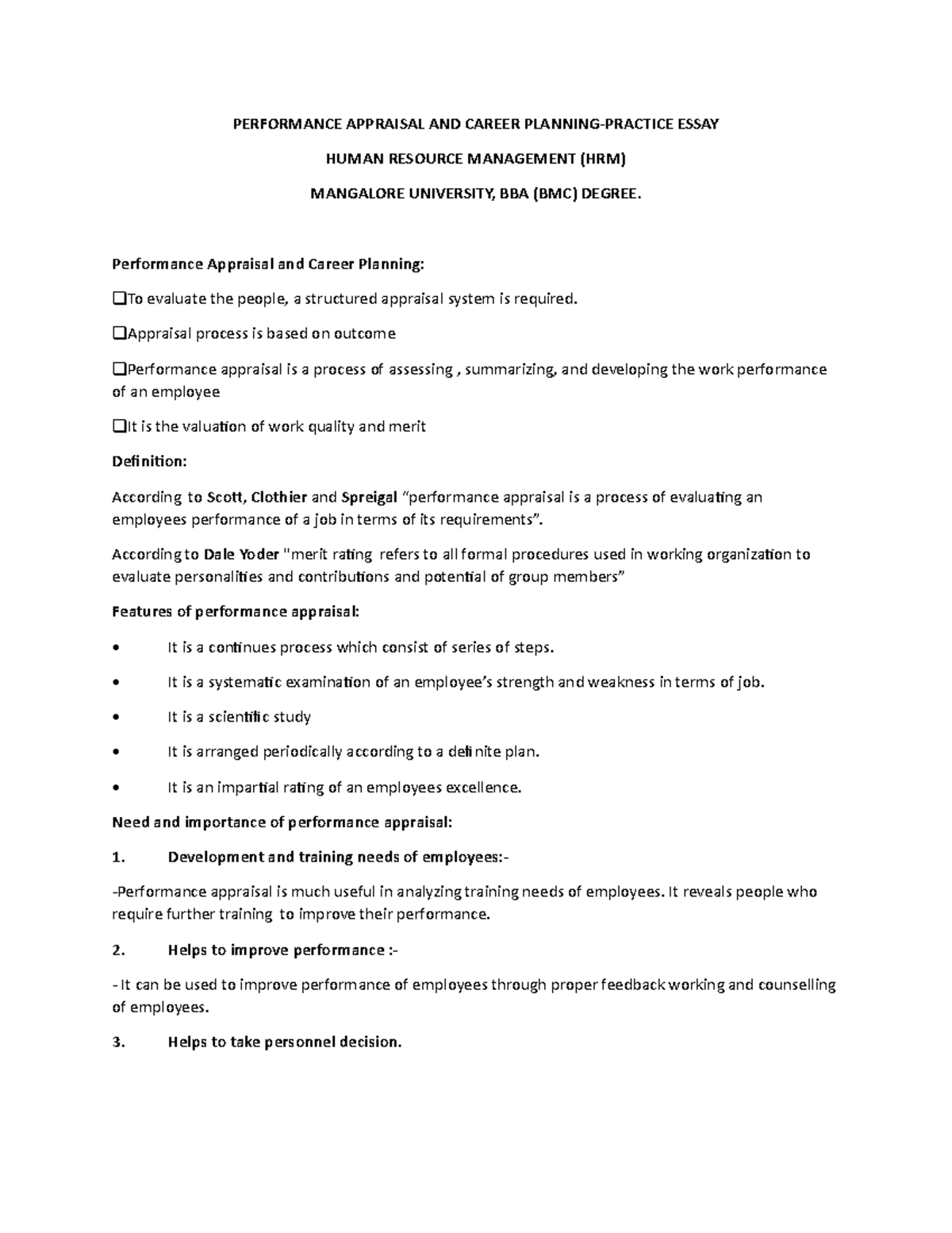 Performance appraisal - PERFORMANCE APPRAISAL AND CAREER PLANNING ...