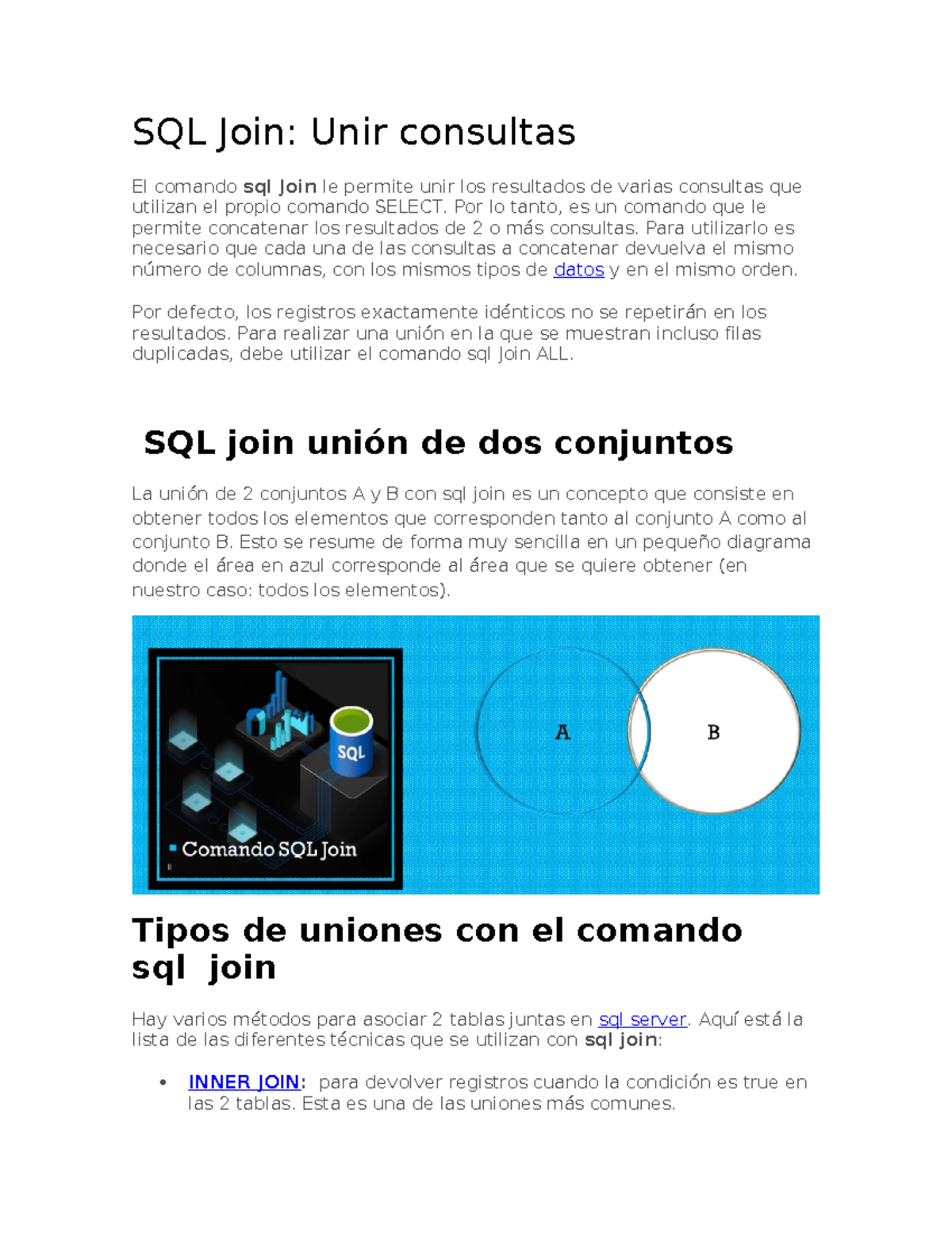 SQL Join - Por lo tanto, es un comando que le permite concatenar los ...