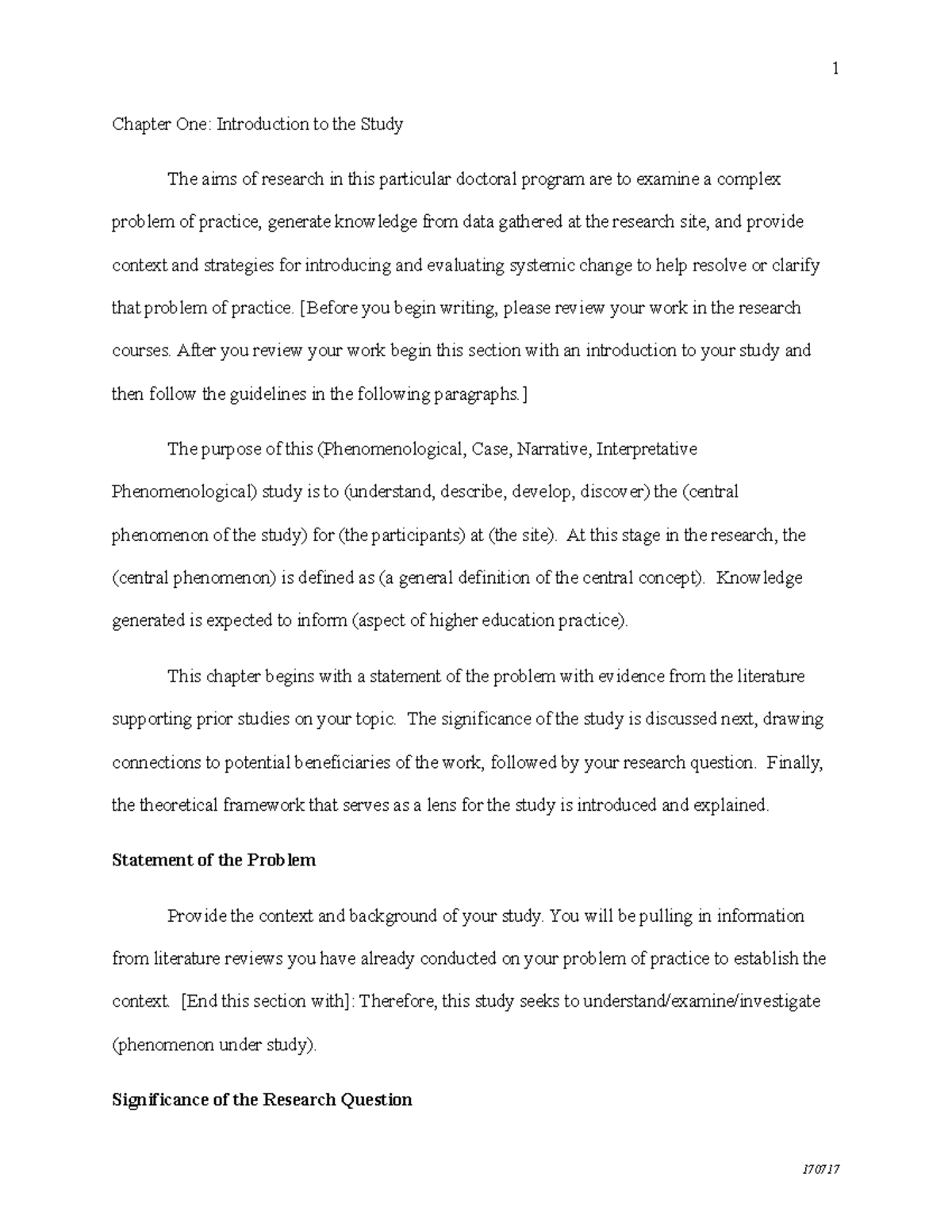 Proposal template - Grade: B+ - 1 Chapter One: Introduction to the ...