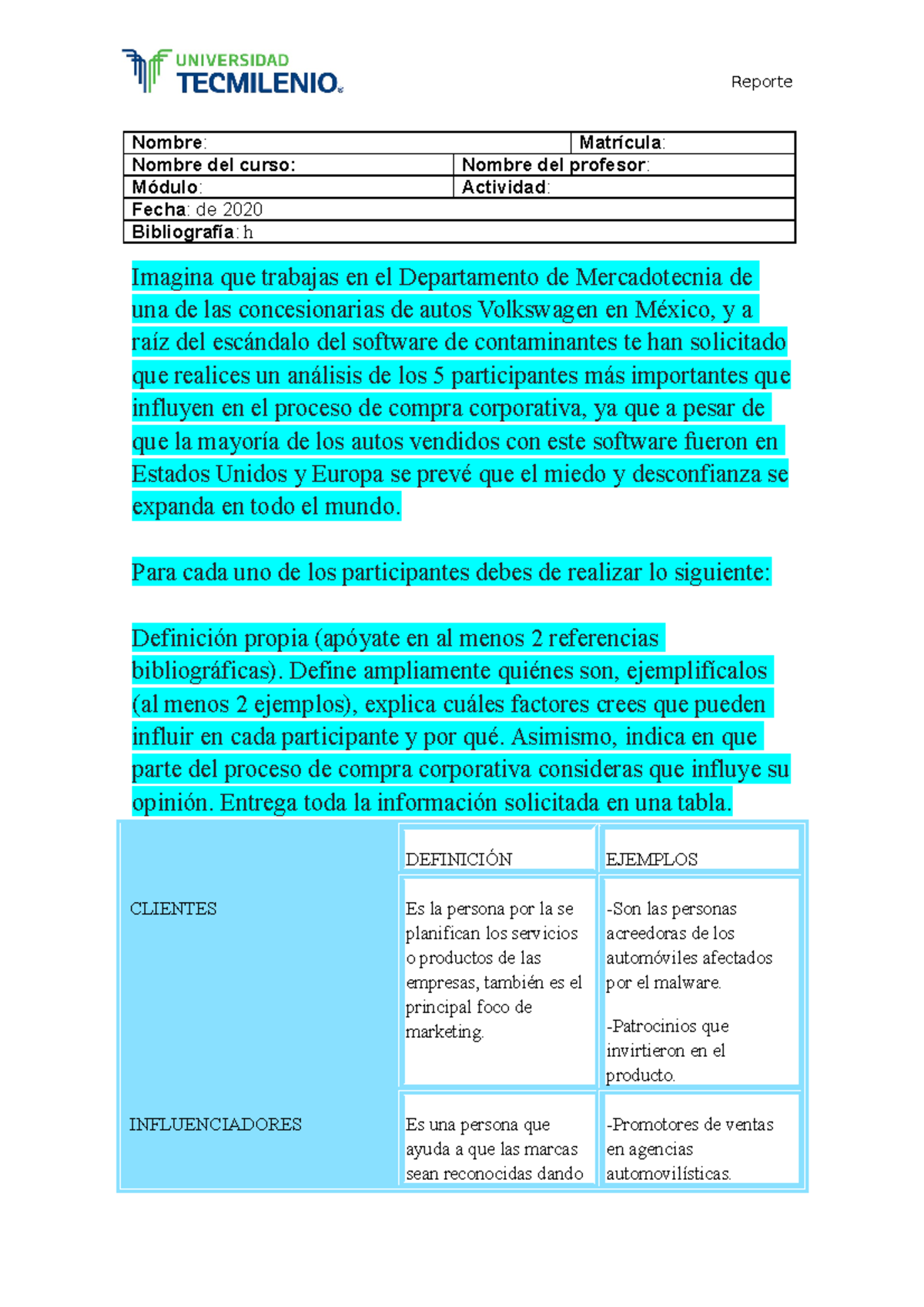 Act 5 - Apuntes tema 1 - Reporte Nombre : Matrícula : Nombre del curso ...