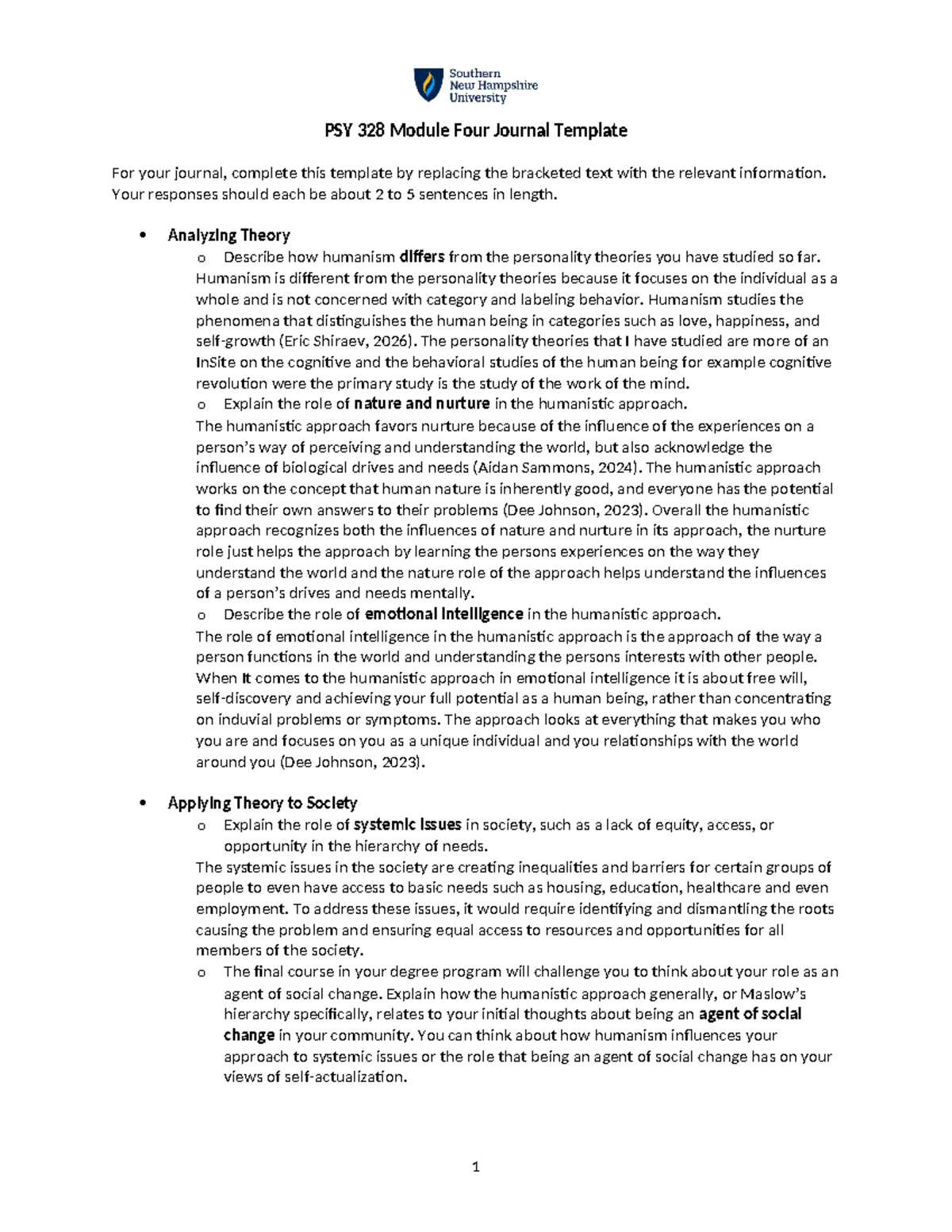 PSY 328 Module Four Journal Template - PSY 328 Module Four Journal ...