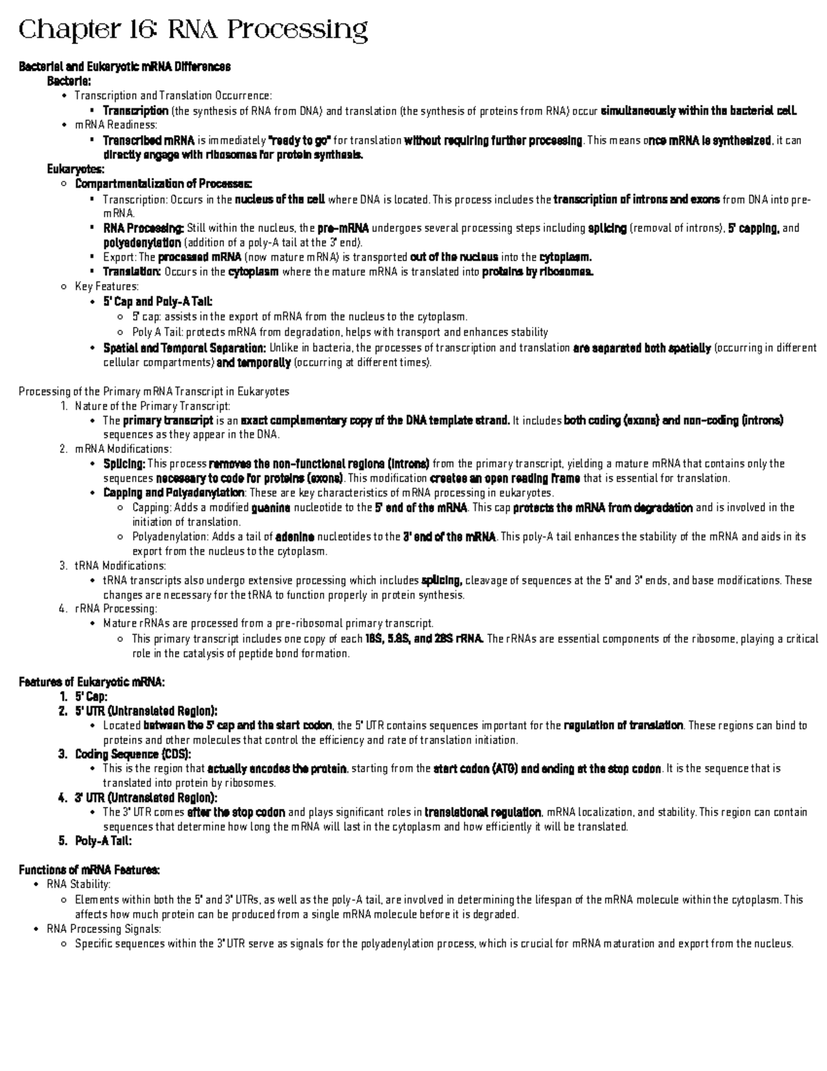 16 - Notes for BIO 302 - Chapter 16: RNA Processing Bacterial and ...