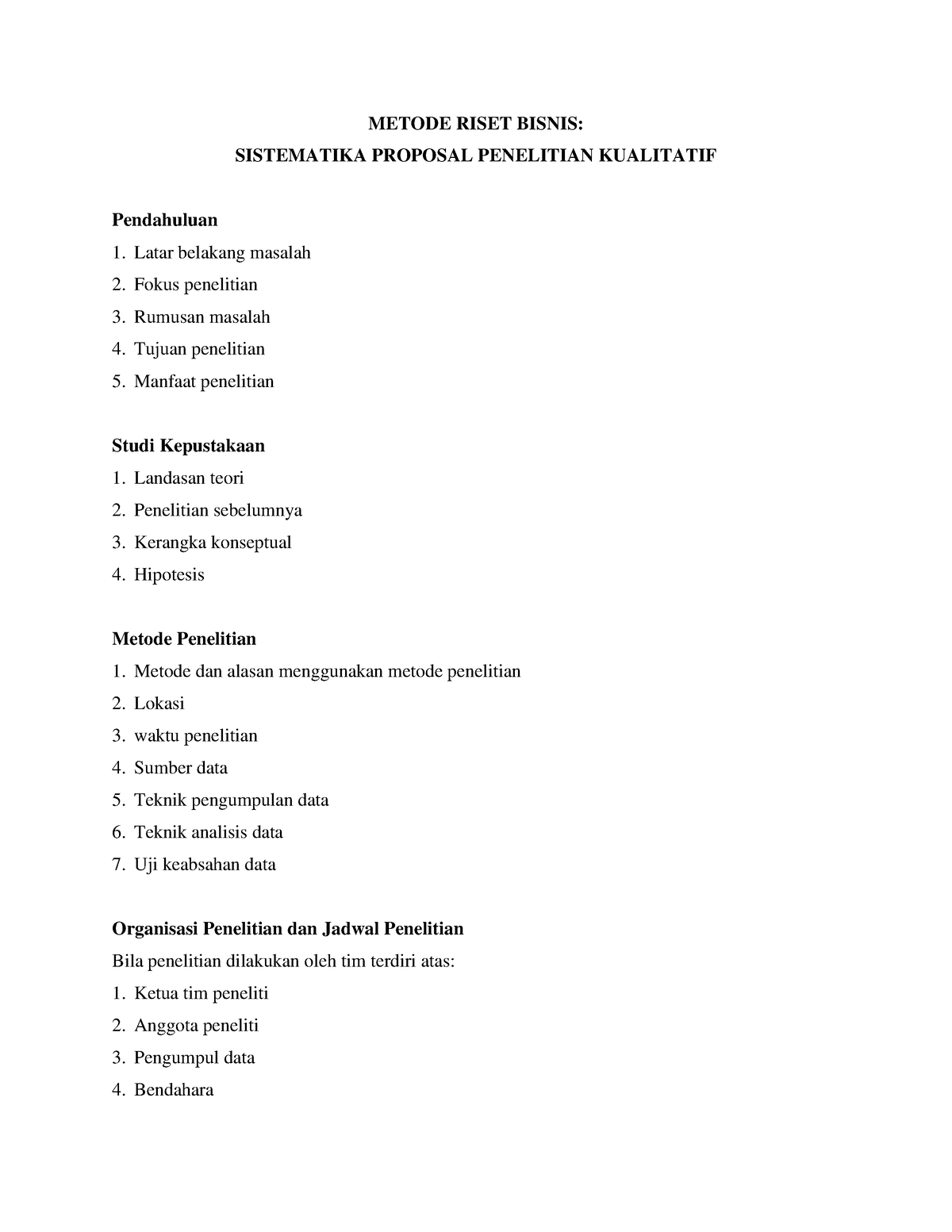 Sistematika Proposal Penelitian Kualitatif Metode Riset Bisnis Sistematika Proposal 8970
