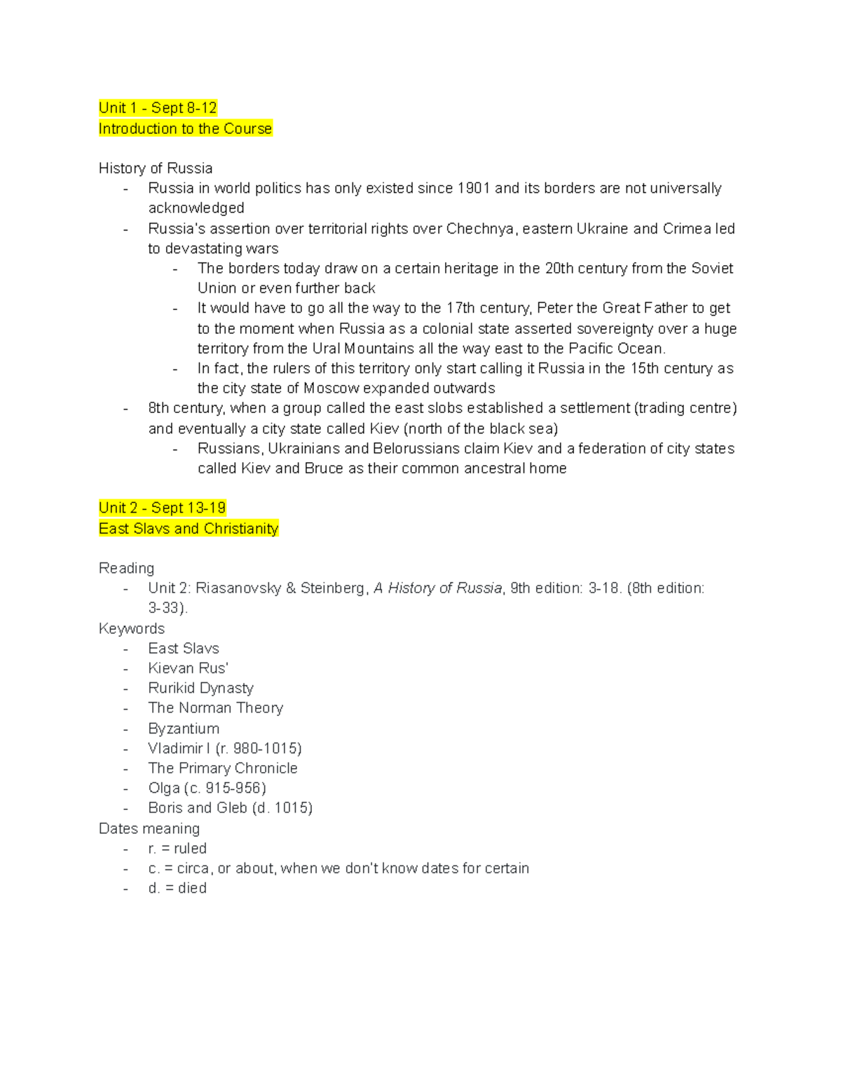 HIST2600A - Unit 1 and 2 - Unit 1 - Sept 8- Introduction to the Course ...