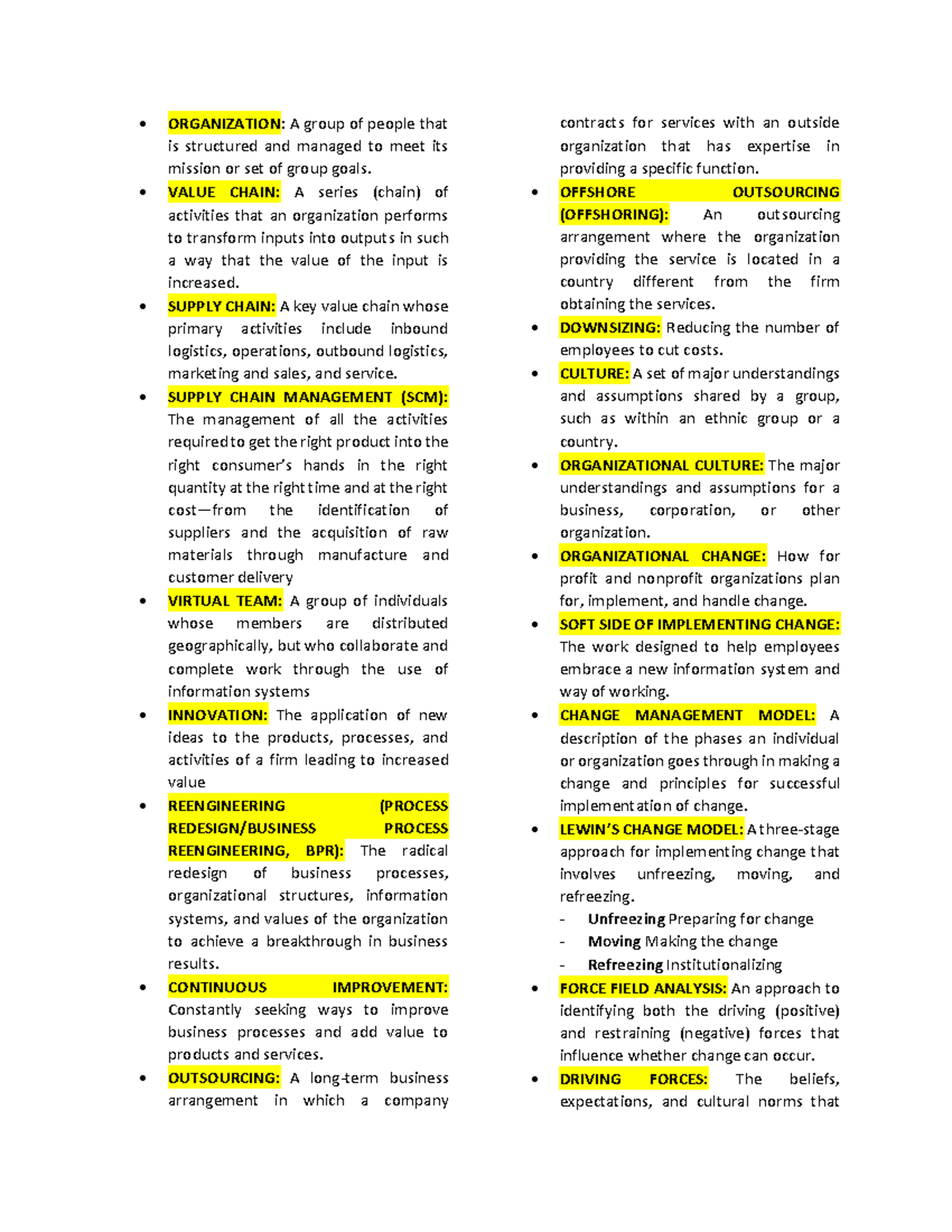 notes on different subjects - ORGANIZATION: A group of people that is ...