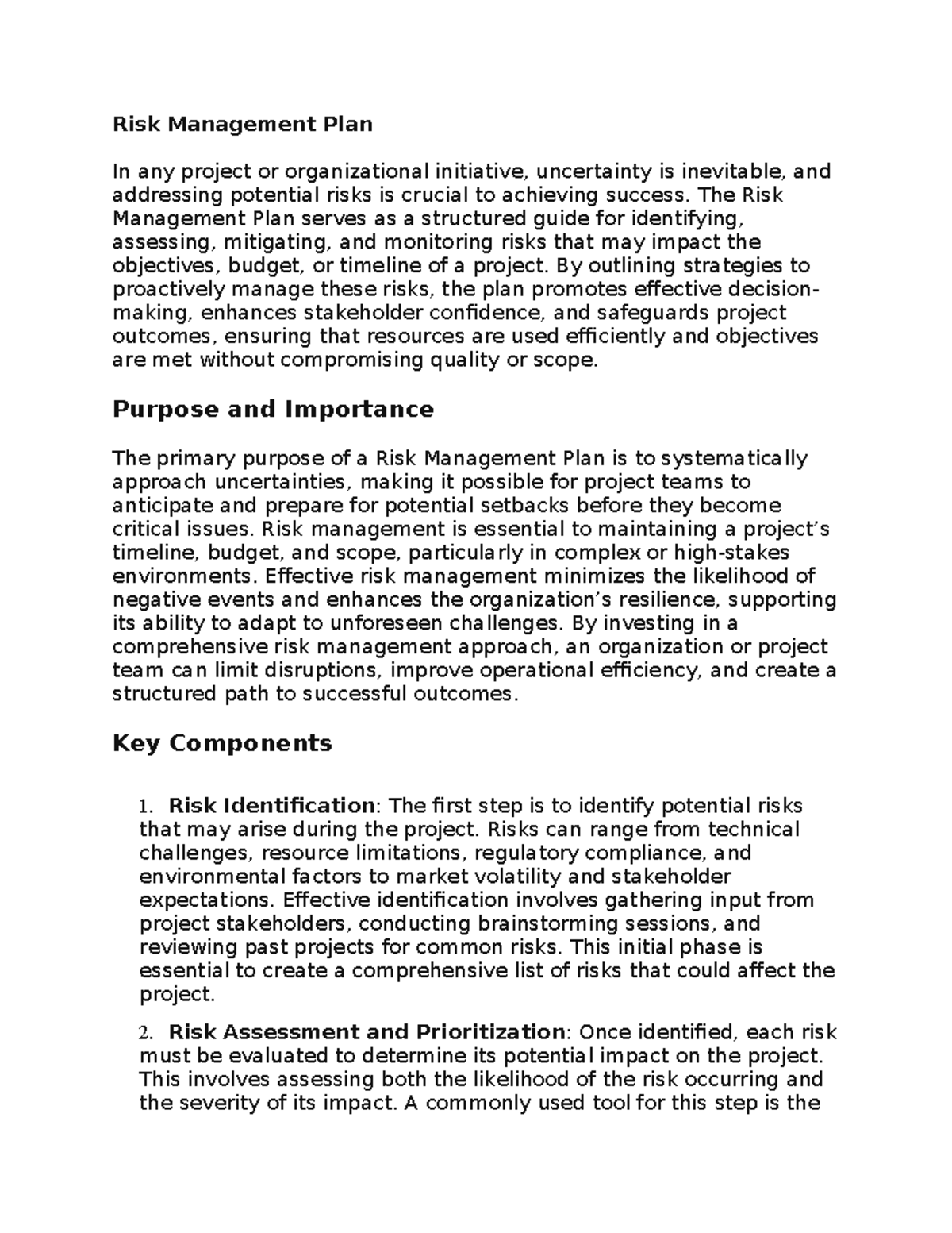 Document - Inteoduction to risk management - Risk Management Plan In ...