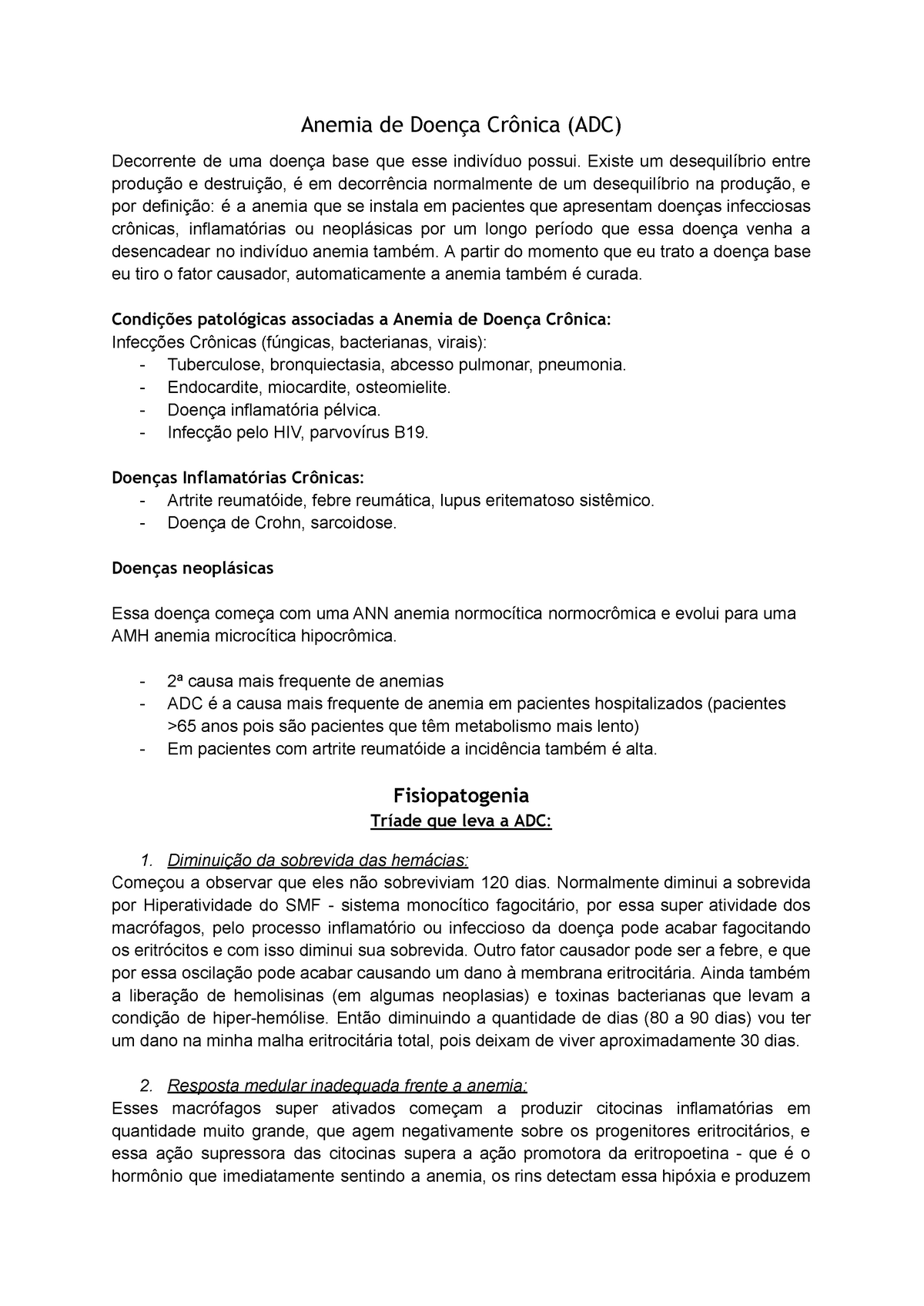 Anemia De Doença Crônica Adc Anemia De Doença Crônica Adc Decorrente De Uma Doença Base 0774