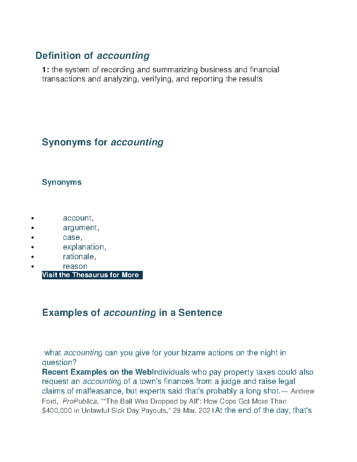 Accounting Definition of accounting 1 the system of recording and summarizing business and