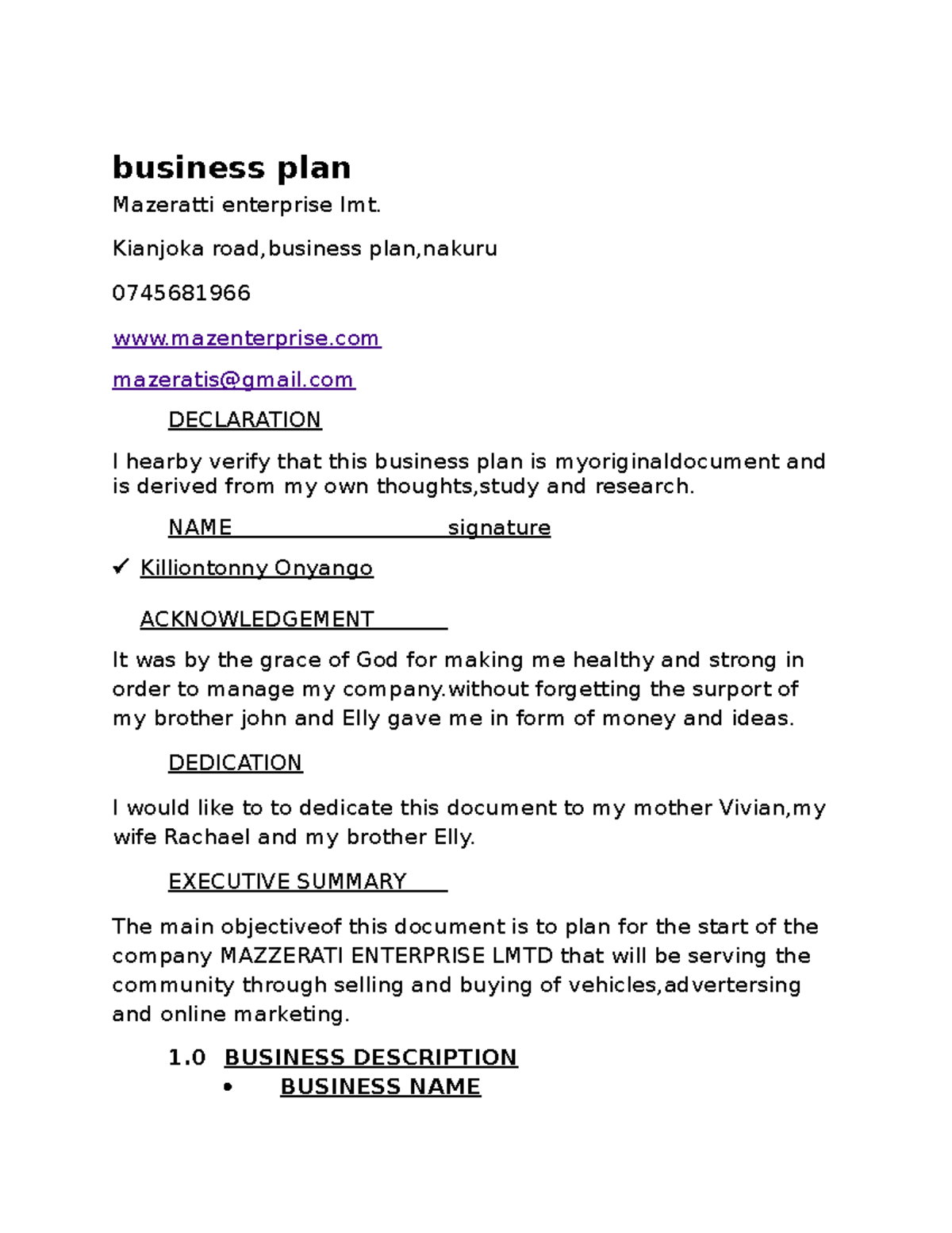 Business plan 3456 - this is to help every one with a layout - business ...