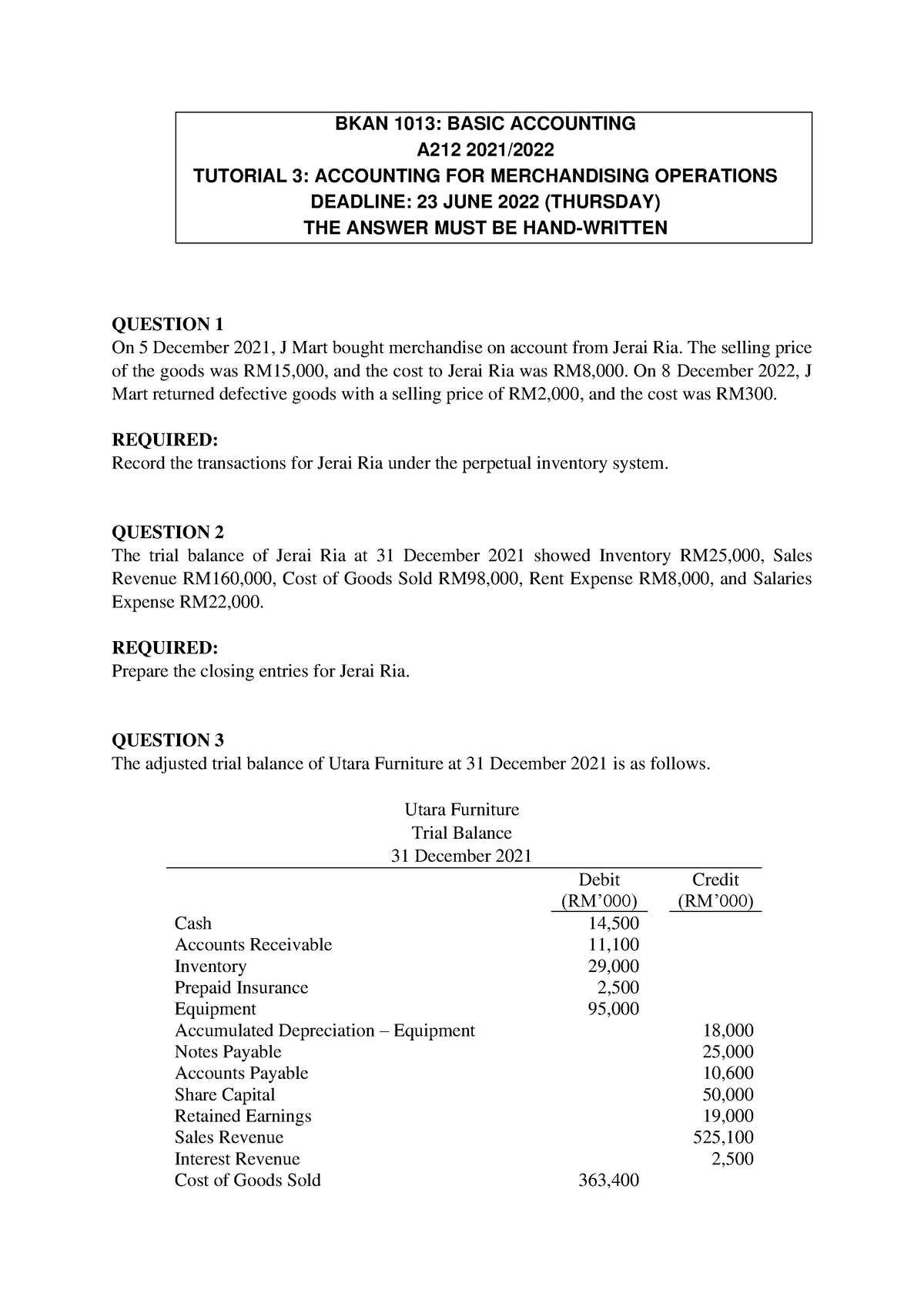 Tutorial 3 - BKAN 1013: BASIC ACCOUNTING A212 2021/ TUTORIAL 3 ...