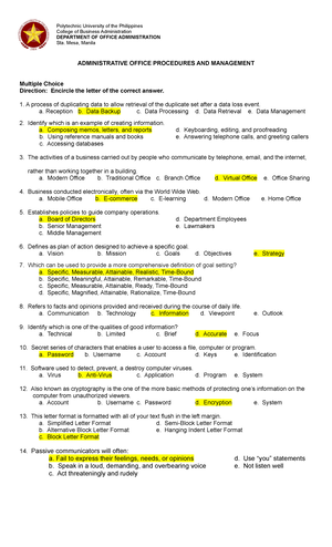 BSOA 2018 Curriculum for students - Bachelor of Science in Office ...