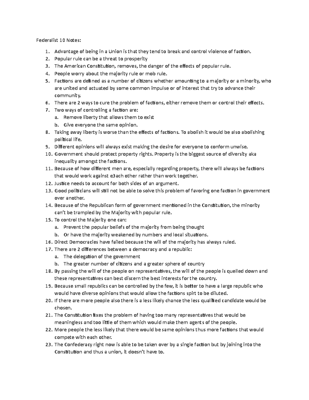 Federalist 10 Notes Van Howling Federalist 10 Notes Advantage Of