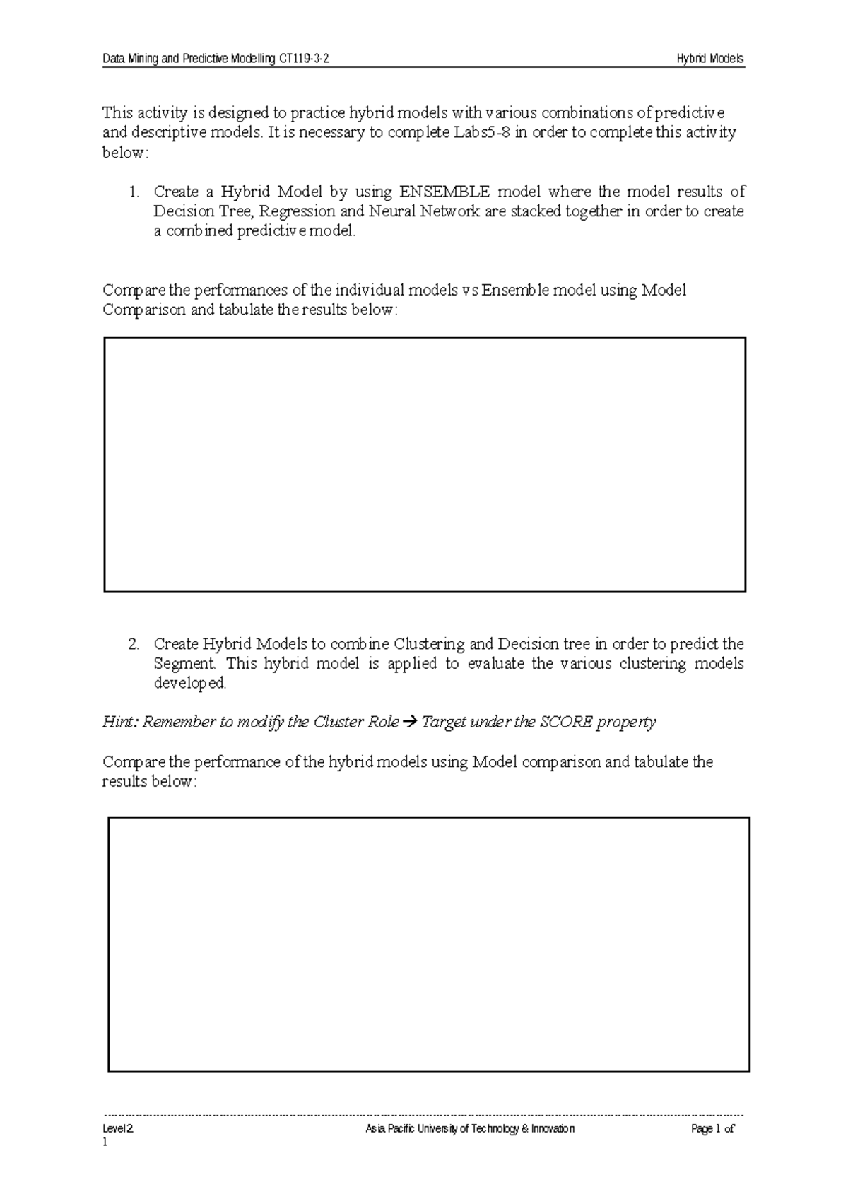 Lab10 Hybrid Models - Data Mining and Predictive Modelling CT119-3-2 ...