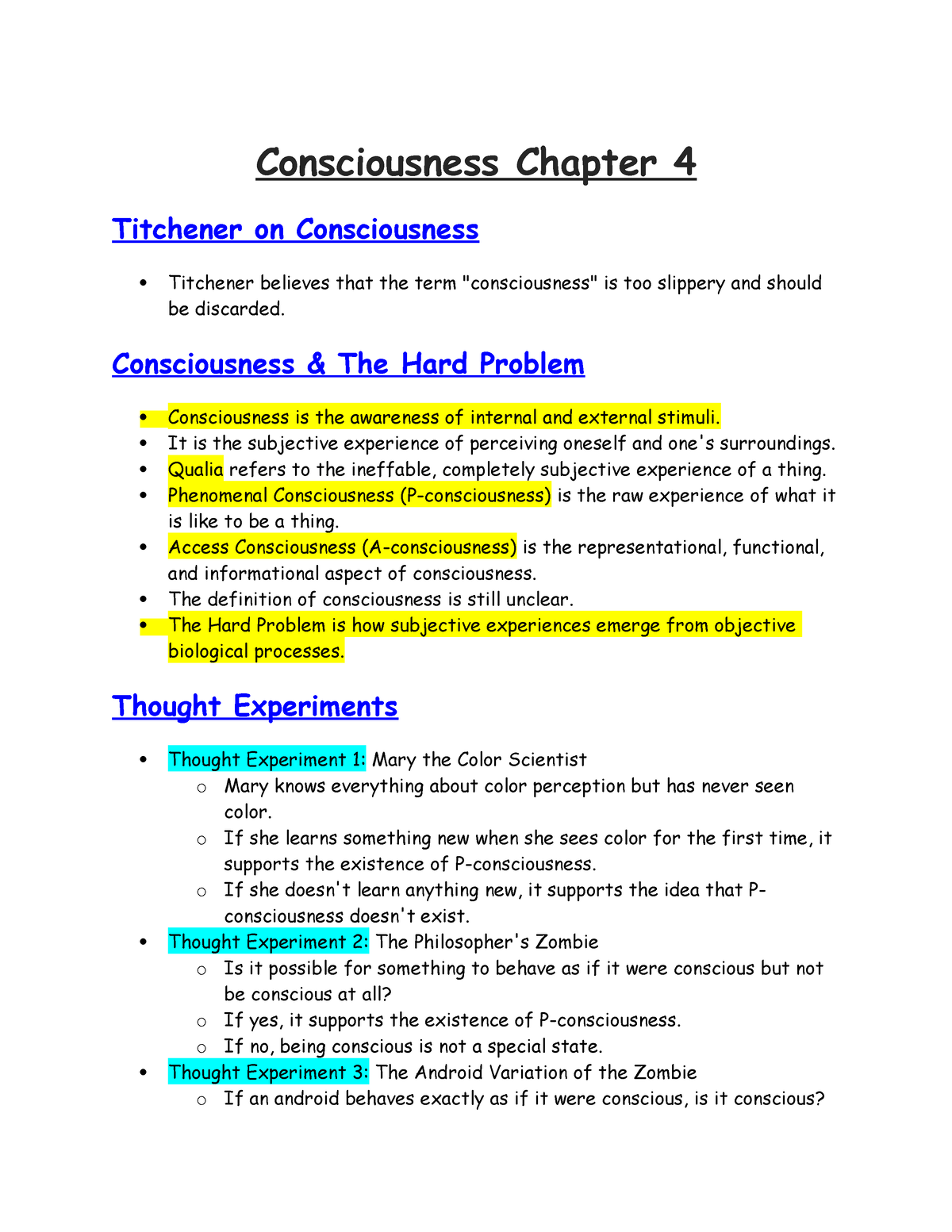 Consciousness Chapter 4 Notes - Consciousness Chapter 4 Titchener On ...