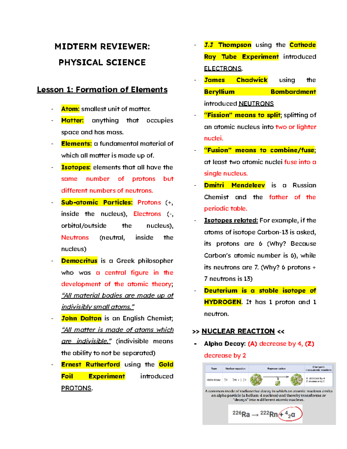 Physci Midterm Reviewer - MIDTERM REVIEWER: PHYSICAL SCIENCE Lesson 1 ...