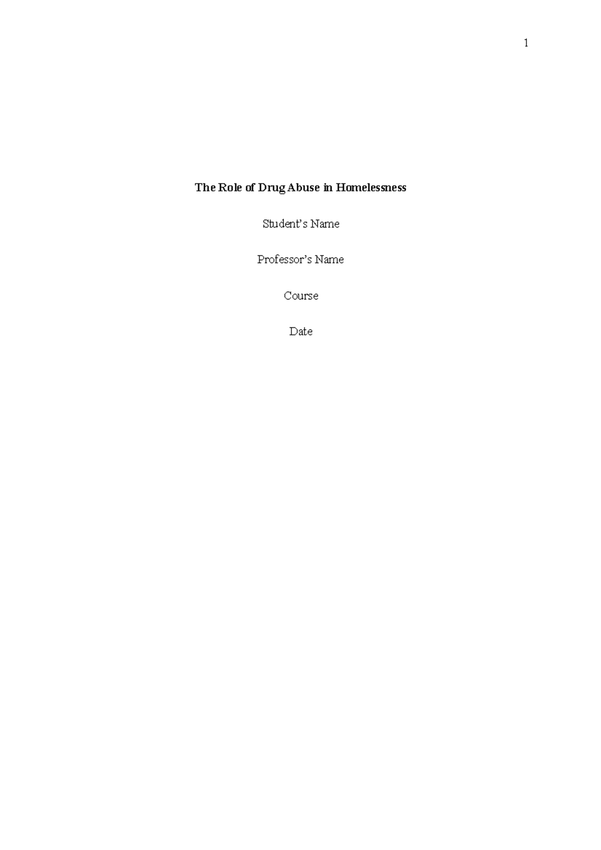 Hml Revised The Role Of Drug Abuse In Homelessness The Role Of Drug
