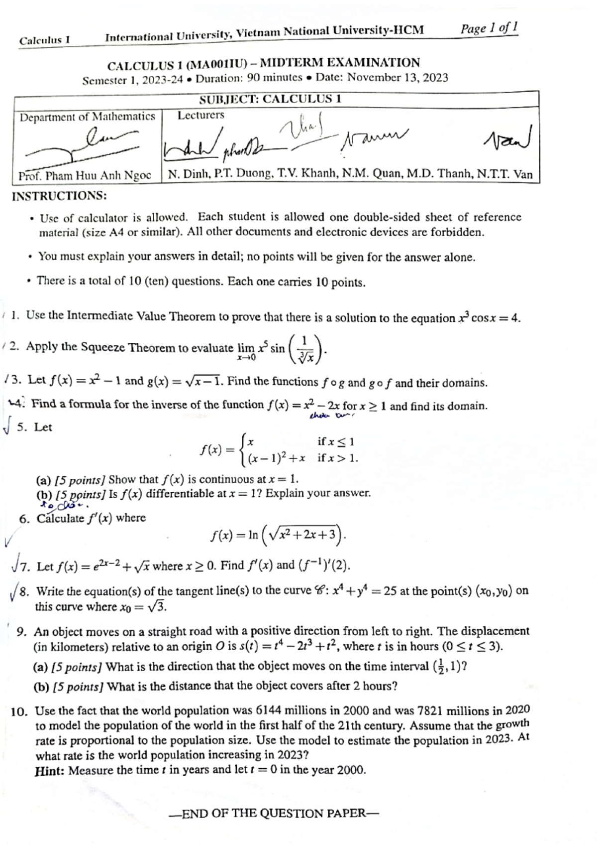 Đề Midterm Sem 1 - Calculus 1 - Studocu