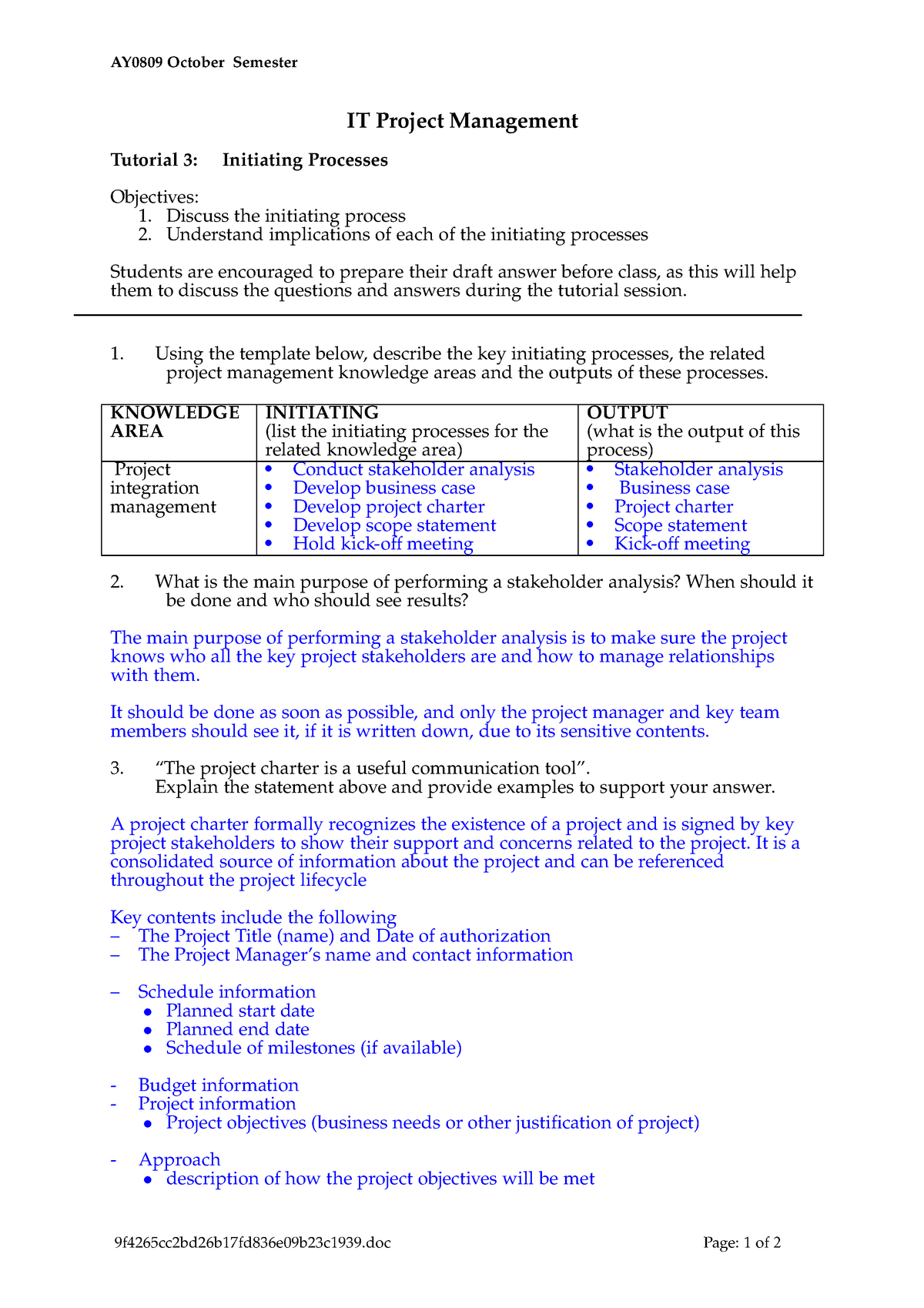 7626285 Tutorial 03 Initiating - AY0809 October Semester IT Project ...