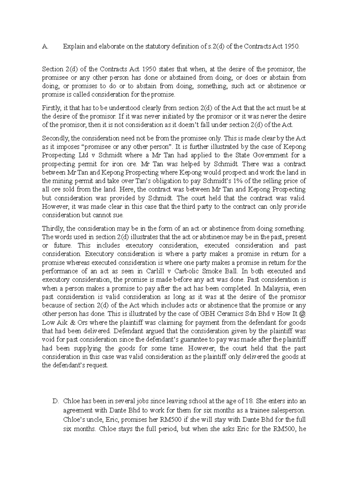 Week 6 Contract Law A. Explain and elaborate on the statutory