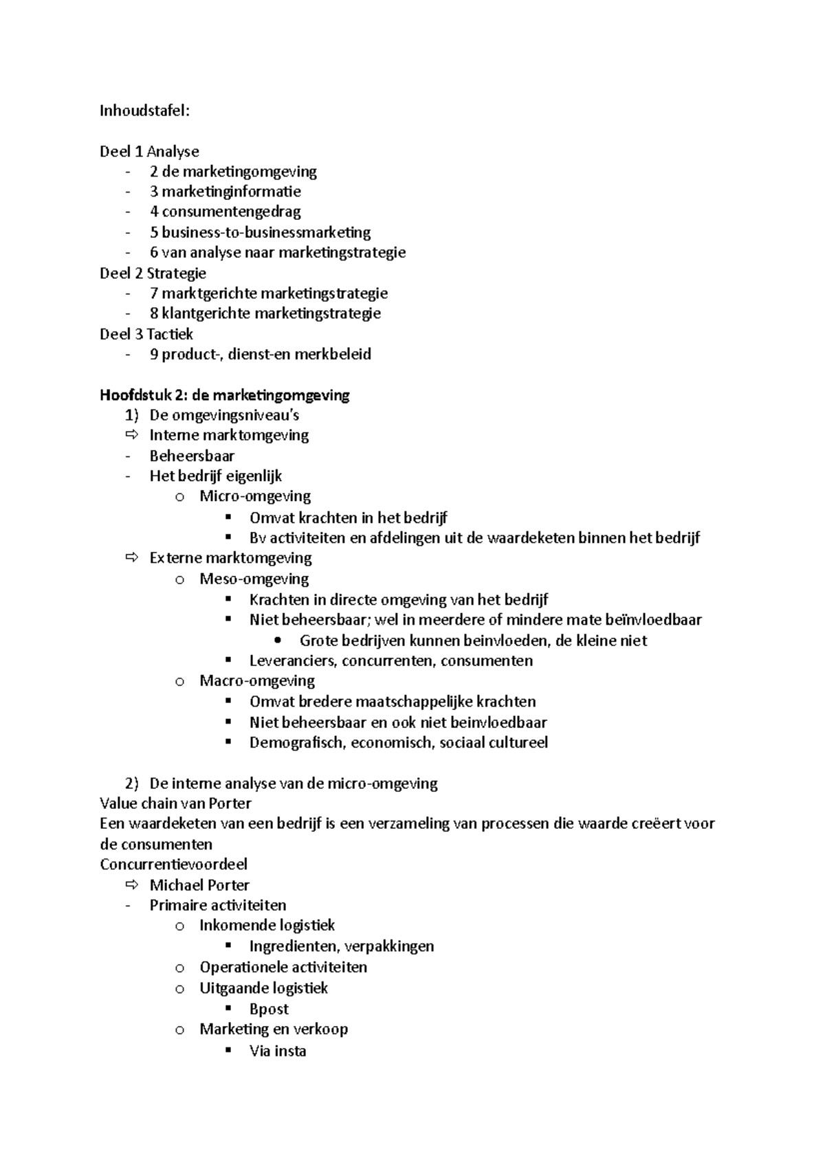 Samenvatting marketing - Inhoudstafel: Deel 1 Analyse - 2 de ...