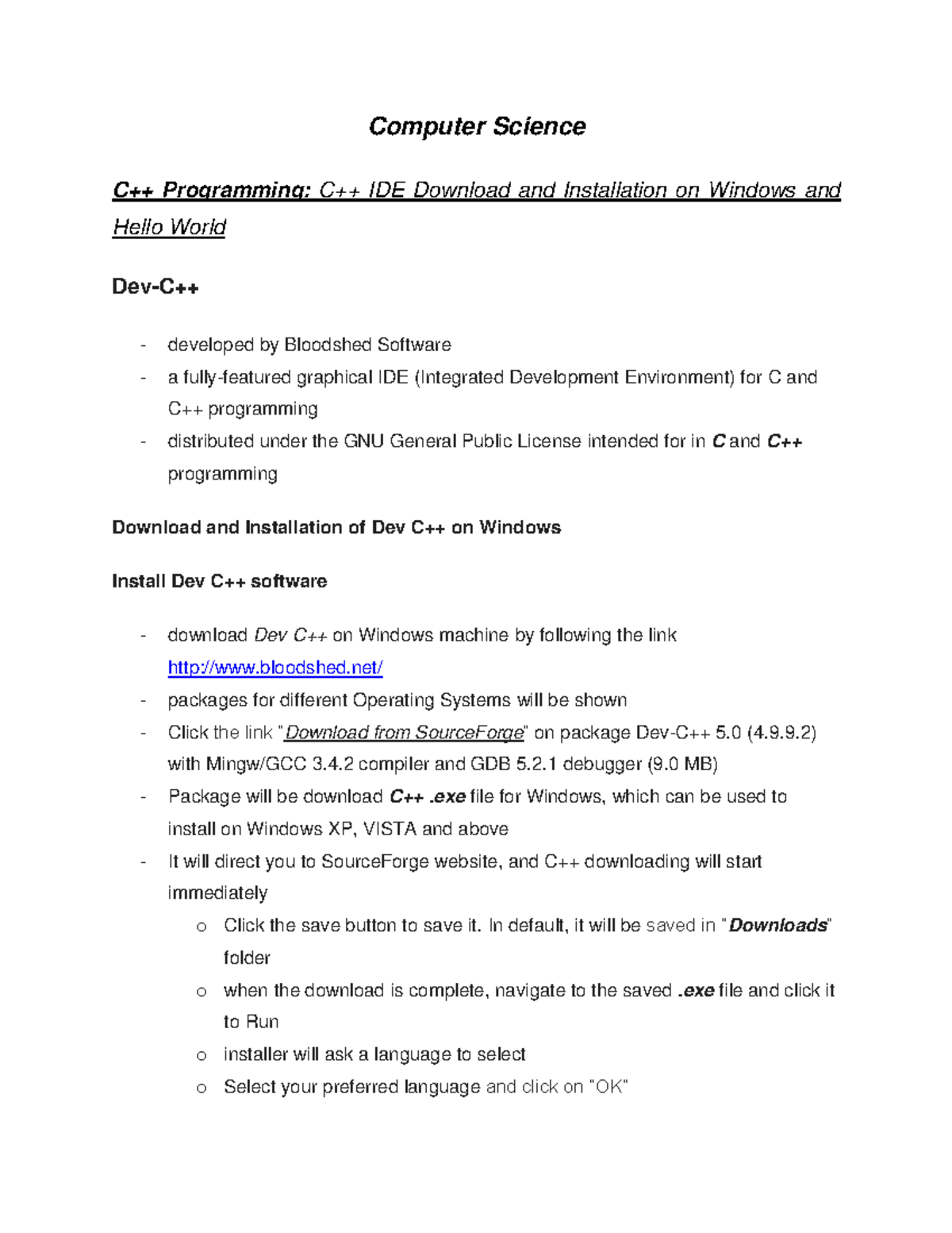 C++ Programming: C++ IDE Download and Installation on Windows and Hello ...