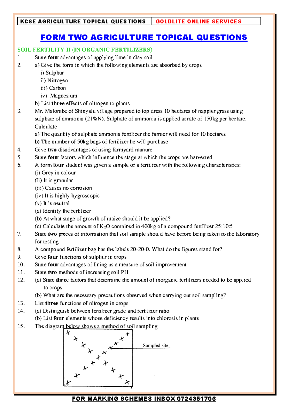 FORM TWO Agriculture Topical Questions - FORM TWO AGRICULTURE TOPICAL ...
