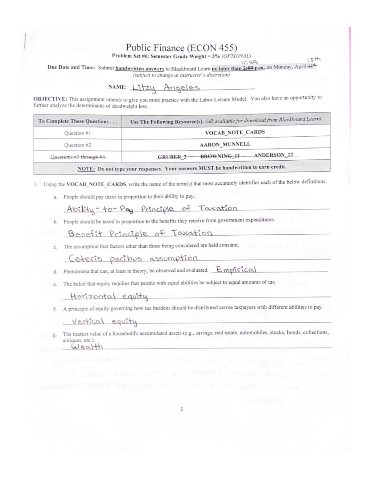 Problem Set #6-(ECON 455) - ECON 455 - Studocu