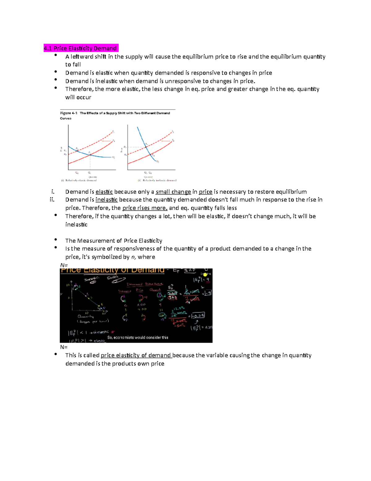 ECON CH 4 - Lecture notes 4 - 4 Price Elasticity Demand A leftward ...