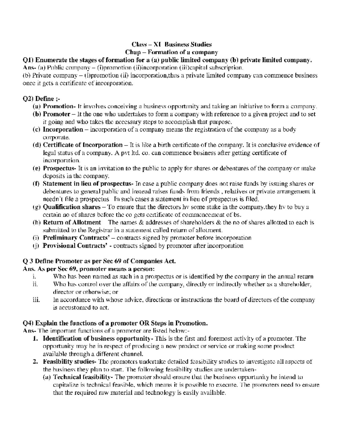 How Is A Company Formed Class XI Business Studies Chap Formation 