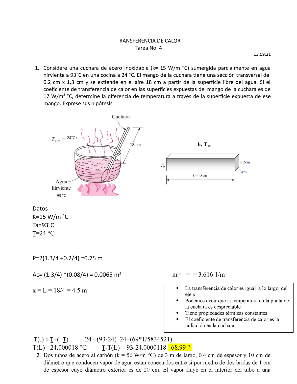 Tarea 4 Transferencia De Calor Transferencia De Calor Tarea No 4 13 1 Considere Una Cuchara 7209