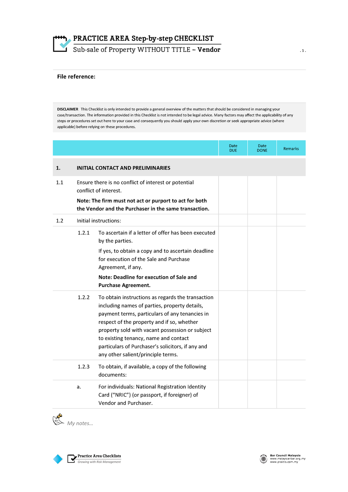 Sols Checklist - Vendor - SPA without Title - PRACTICE AREA Step-by ...