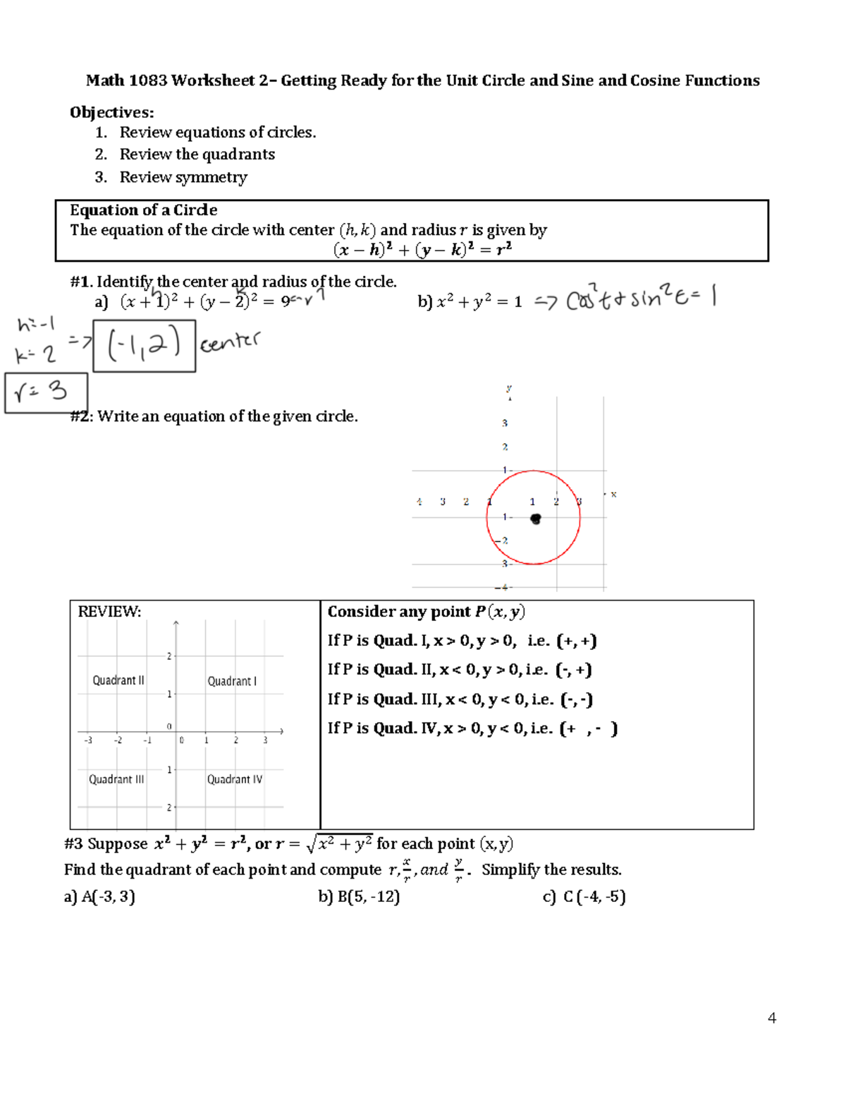 Math 1083 Lab Worksheets 2 4 Math 1083 Worksheet 2 Getting Ready For The Unit Circle And Sine