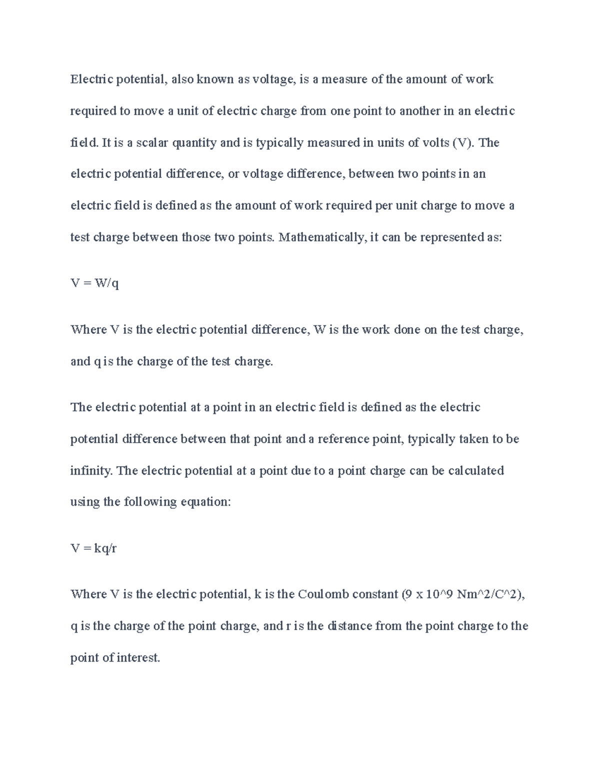 Electric Potential Notes and Practice Problems - Electric potential ...