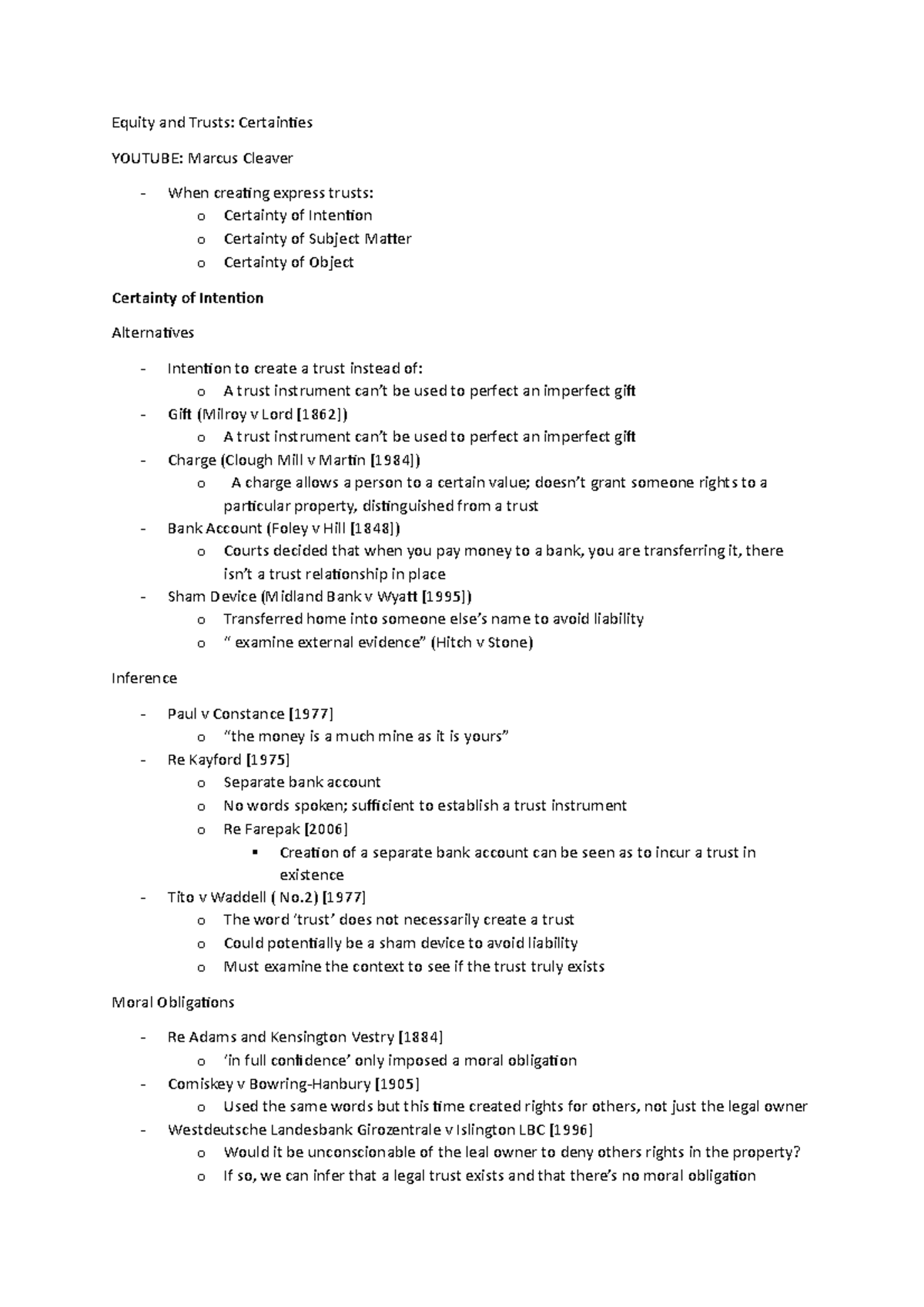 Equity and Trusts certainties notes-1 - Equity and Trusts: Certainties ...
