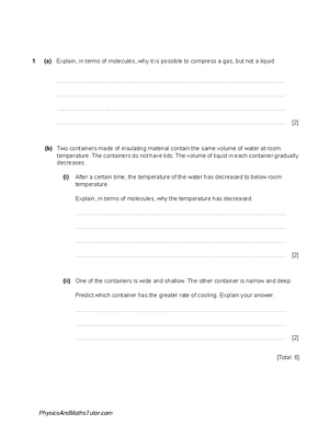 Simple Kinetic Molecular Model of Matter (Multiple Choice) QP - 1 A cup ...