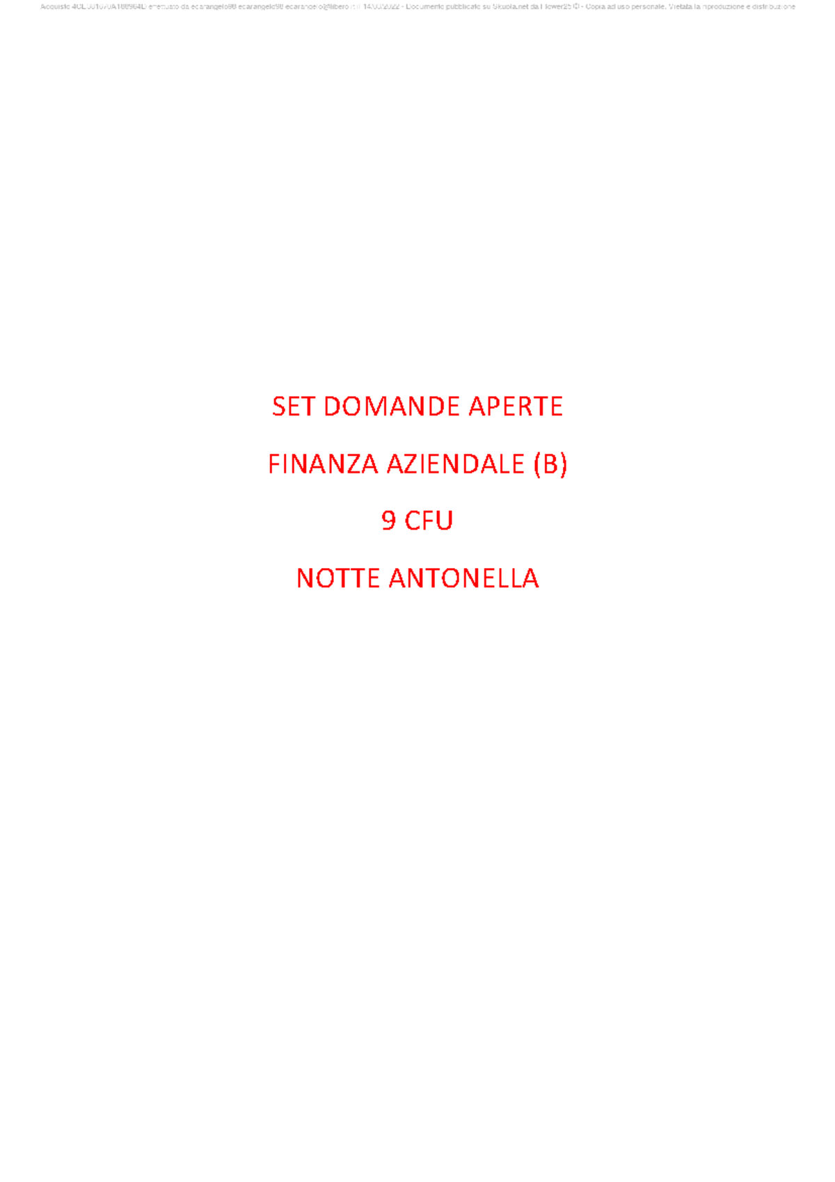 Paniere Finanza Aziendale B Aperte - SET DOMANDE APERTE FINANZA ...